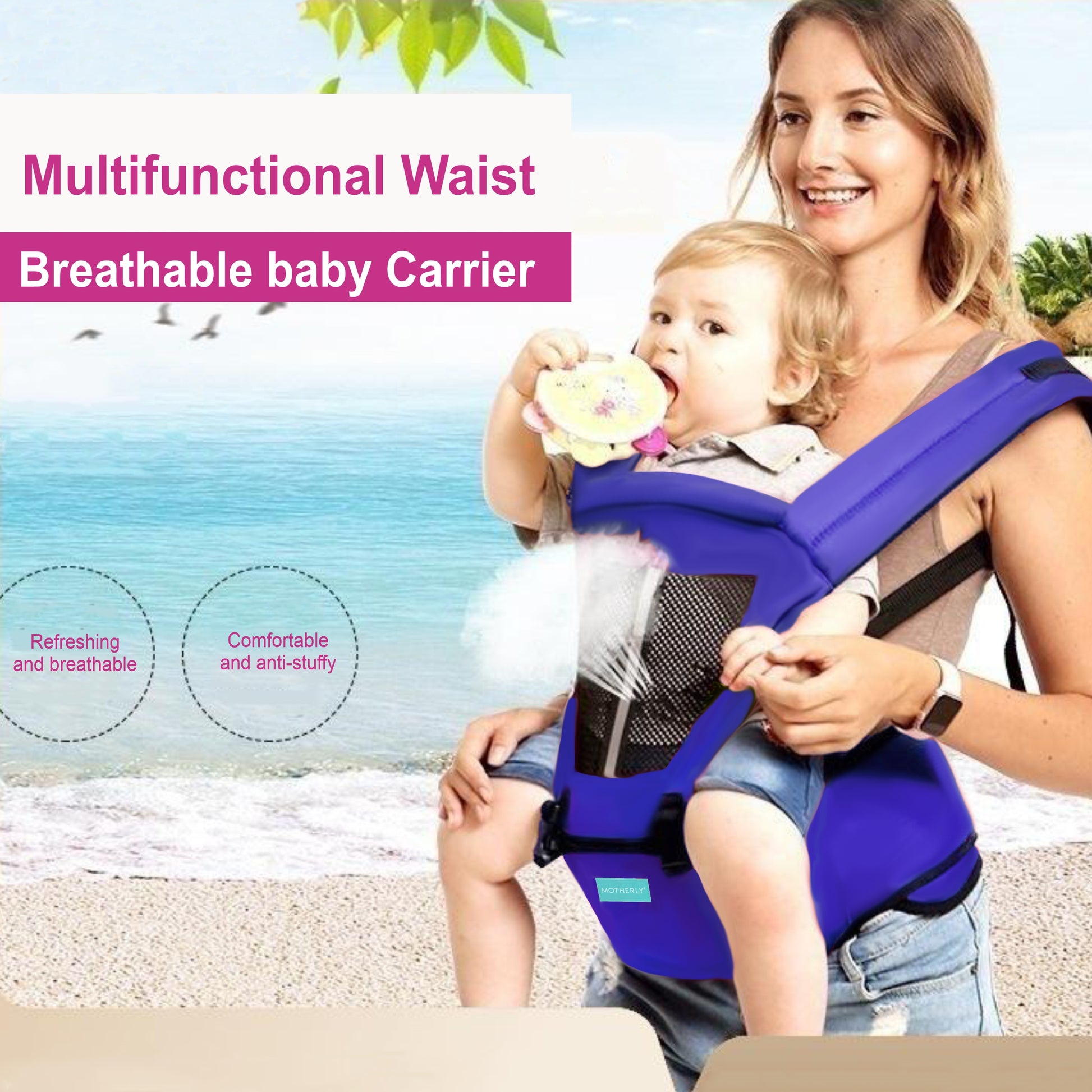 Motherly 2-in-1 Baby Carrier Bag for 6 to 36 Months - Kangaroo Style with Hip Seat for Comfort Carrying - MOTHERLY