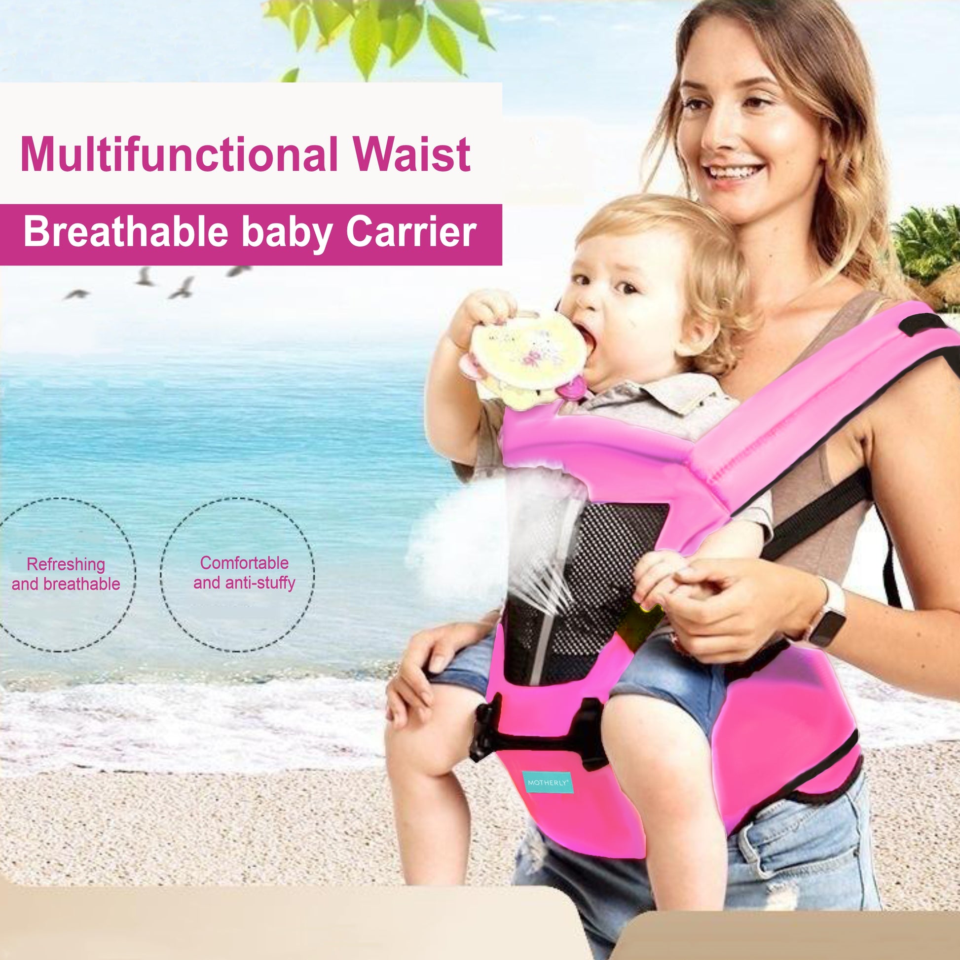 Motherly 2-in-1 Baby Carrier Bag for 6 to 36 Months - Kangaroo Style with Hip Seat for Comfort Carrying - MOTHERLY