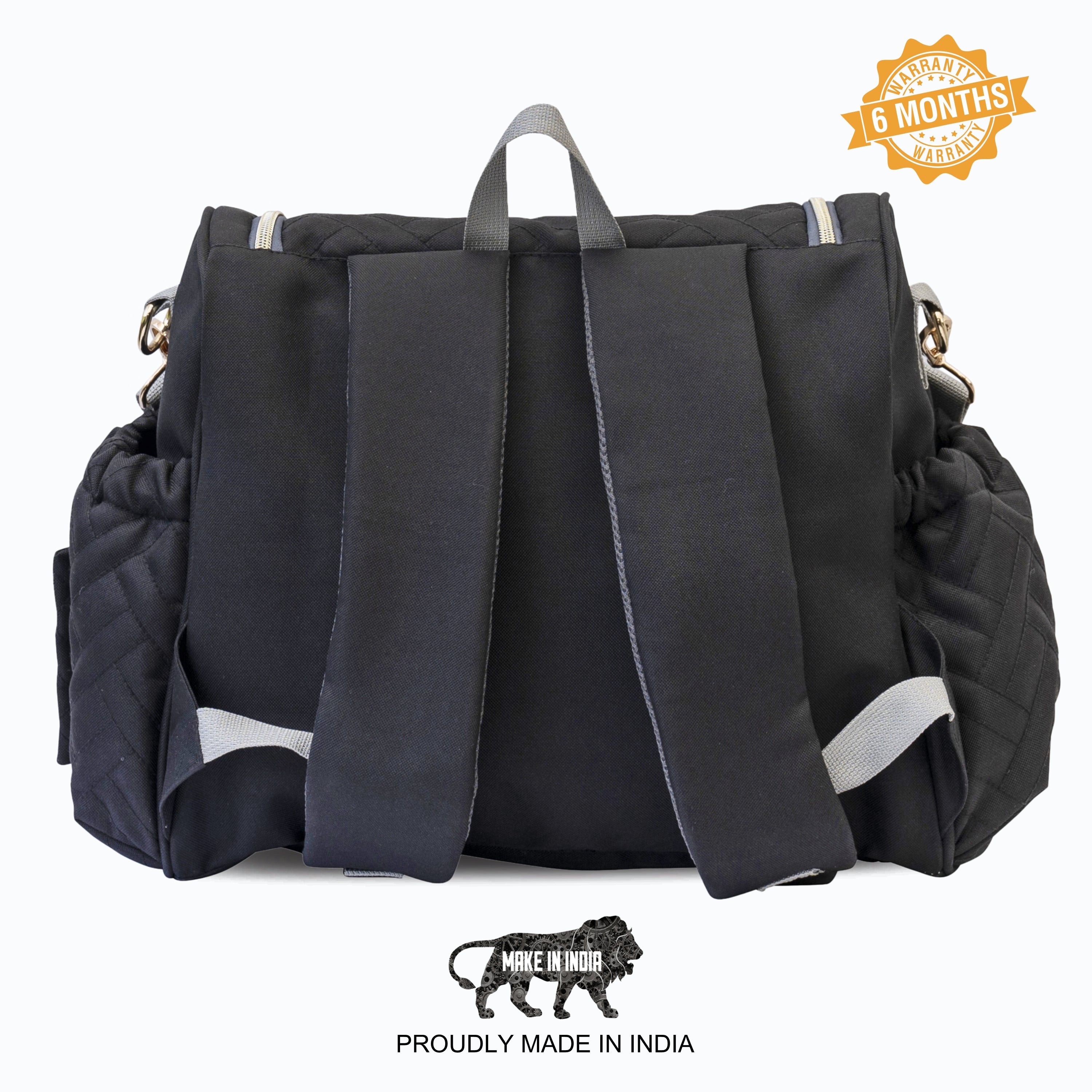 Motherly Diaper Quilted Diaper Bag for Mothers for Travel with Changing Mat - Spacious Diaper Bags for Mom | Baby Bag with Multi-Pocket Design | Maternity Bags for Mother and Baby (Black) - MOTHERLY