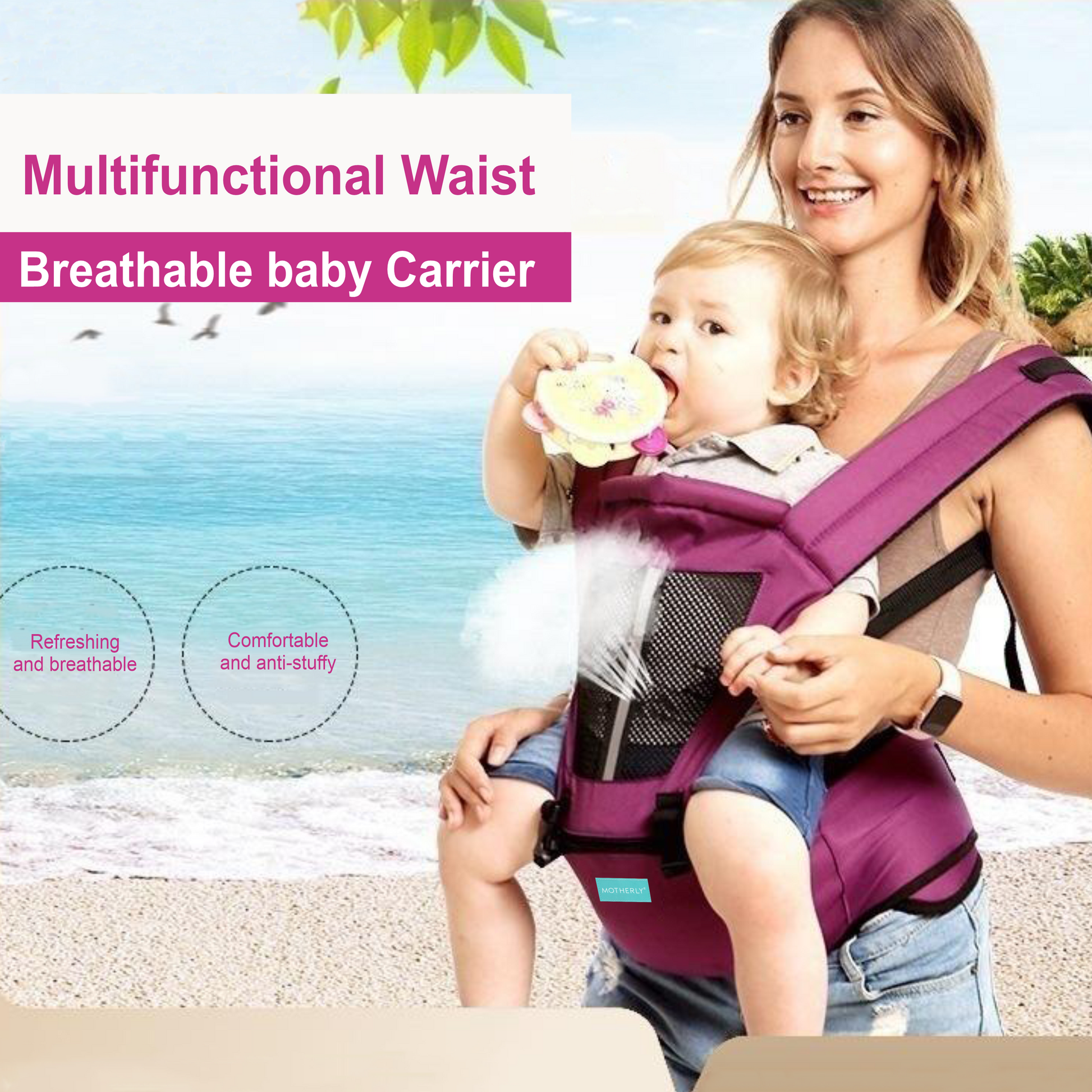 Motherly 2-in-1 Baby Carrier Bag for 6 to 36 Months - Kangaroo Style with Hip Seat for Comfort Carrying - MOTHERLY