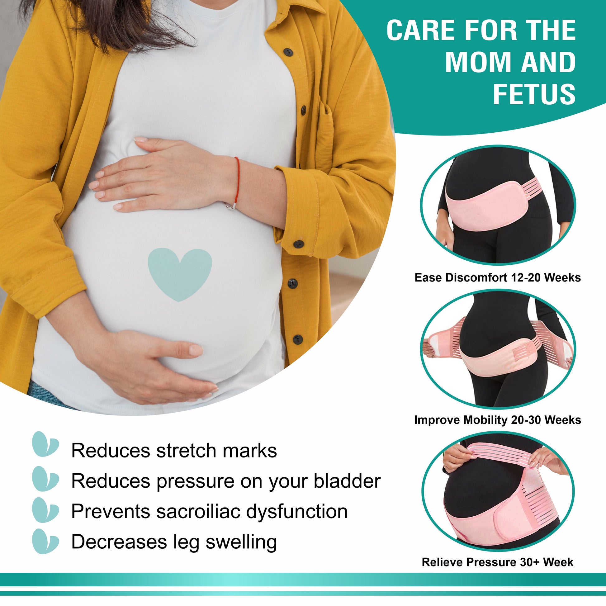 Motherly Maternity Belt for Belly Support, Pregnancy Support Belt Pre Natal-Belly Band, Adjustable & Breathable Waist Support Belt for Pregnancy, Helps in Back Pain, Pre and Postpartum (Medium)