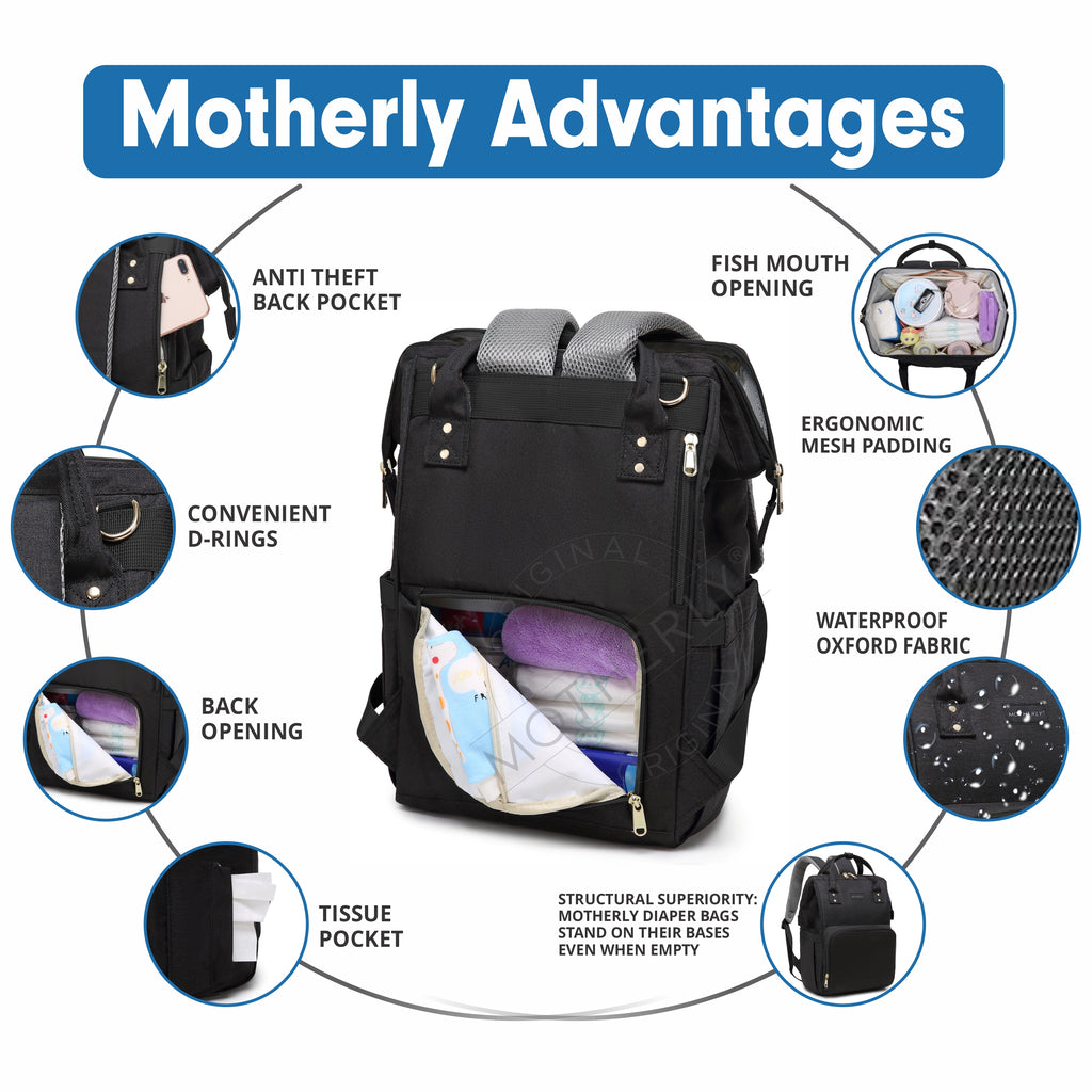 Motherly League Solid Color Diaper Bag for Mothers for Travel, Maternity Bag for Newborn Baby, Mother Travelling Bag, Multiple Pocket Water Resistant Hospital Bag for moms with Warranty - MOTHERLY