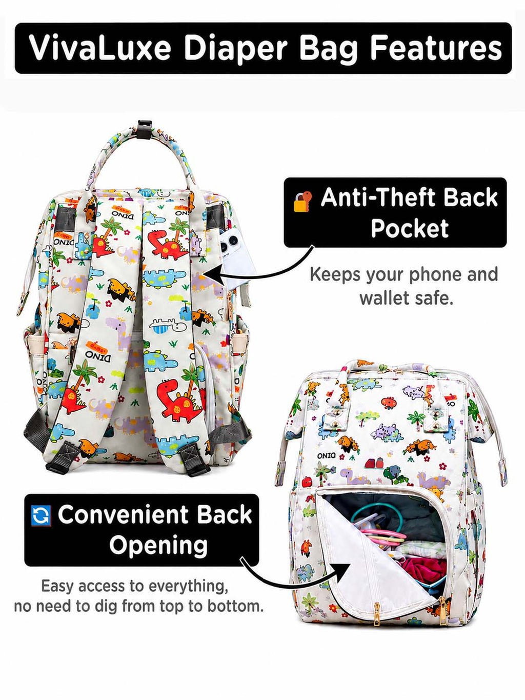 Motherly Patented Diaper Bag Backpack for Moms | Waterproof Baby Travel & Maternity Bag | Spacious Nappy Bag with Multiple Compartments, Insulated Bottle Pockets & Warranty (VivaLuxe Series)