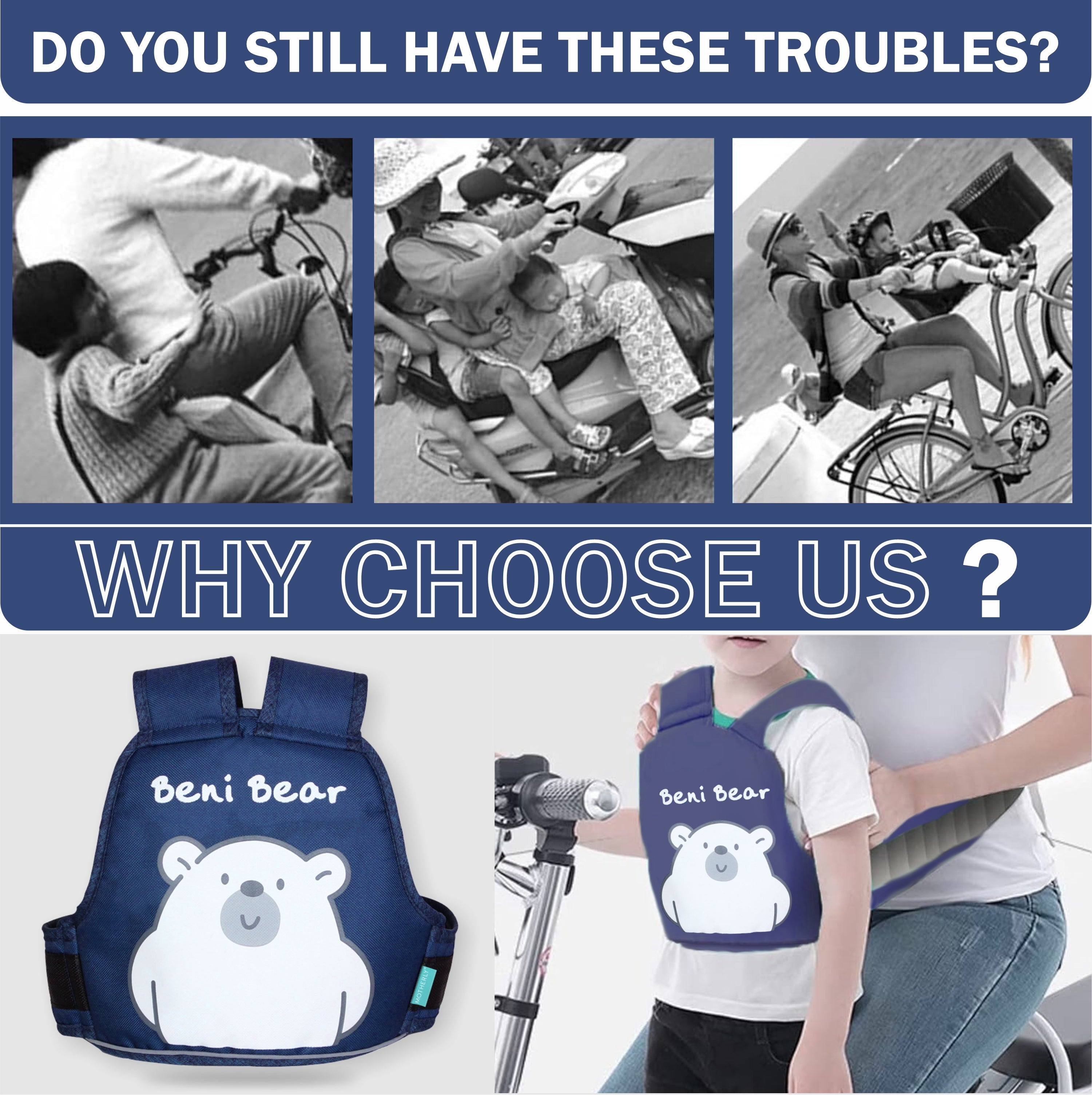 Motherly Children's Motorcycle Safety Harness Safe, Stylish Riding Companion with Two Wheeler Child Safety Belt - MOTHERLY