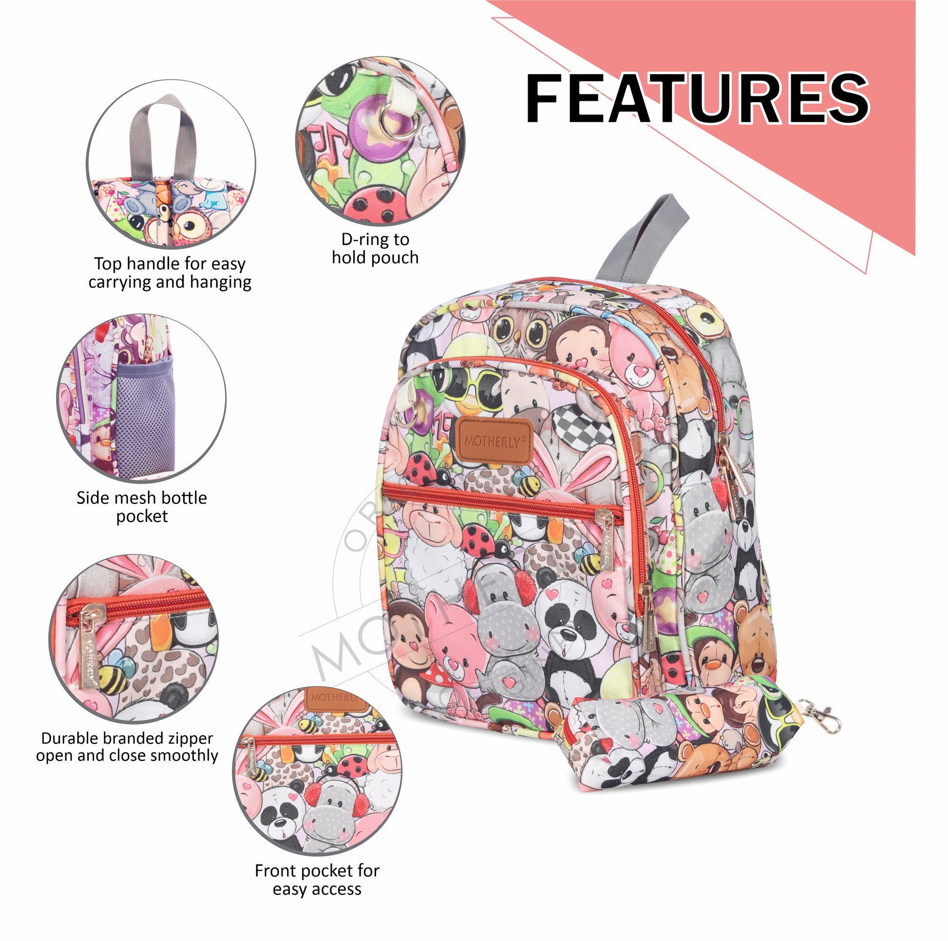 Motherly Kindergarten Backpack, Daycare Bags for Kids, Toddler Bag, Creche Bag Casual Backpack Picnic Bag for Kids, Unisex School Bag for Boys & Girls with Free Pencil Stationery Pouch (11 Inch) - MOTHERLY
