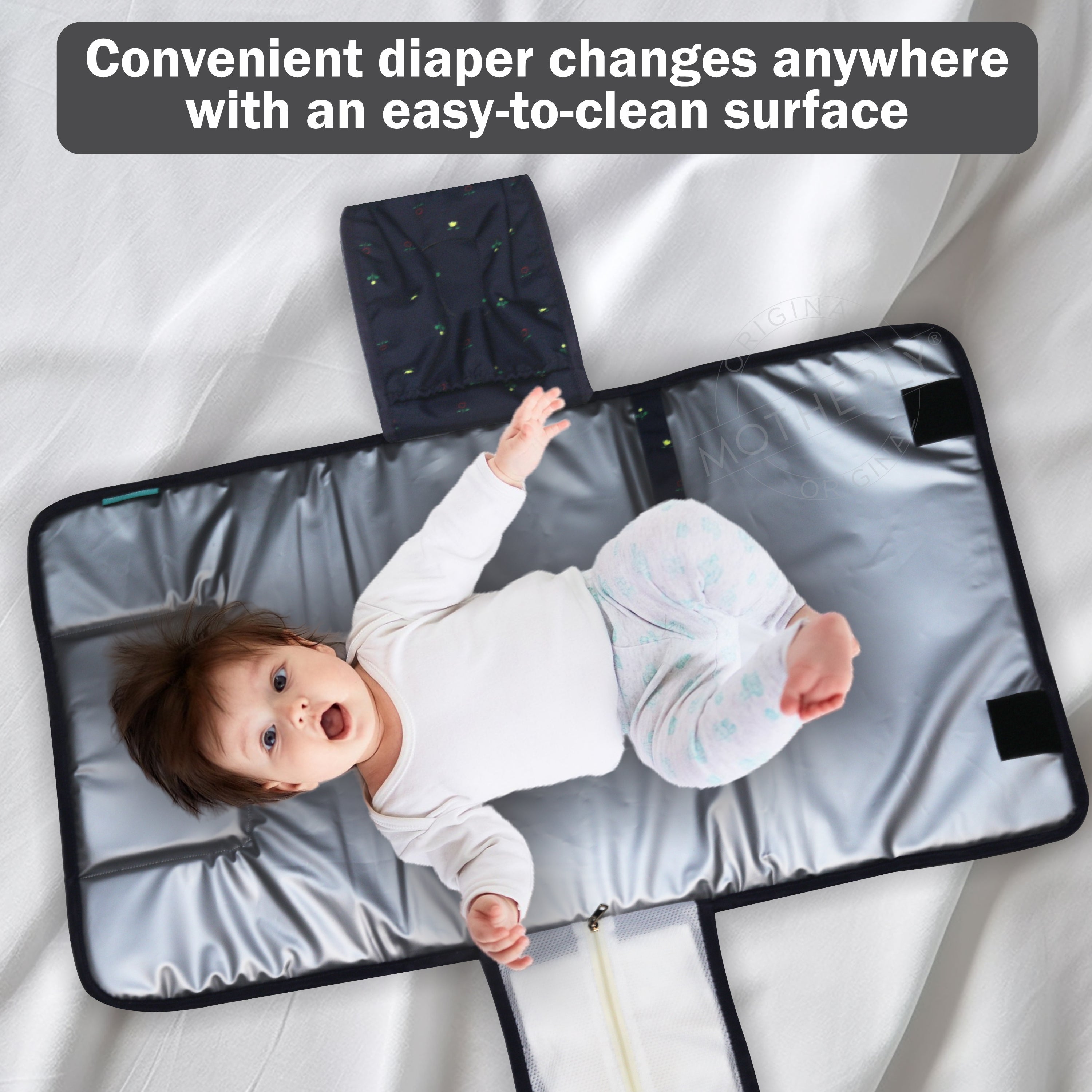 Motherly Portable Diaper Changing Mat for Newborn baby, Leakage Proof Diaper Changing Pad for Traveling with Advanced Features, One-Hand Foldable Massage Mat, Baby Shower Gift - MOTHERLY