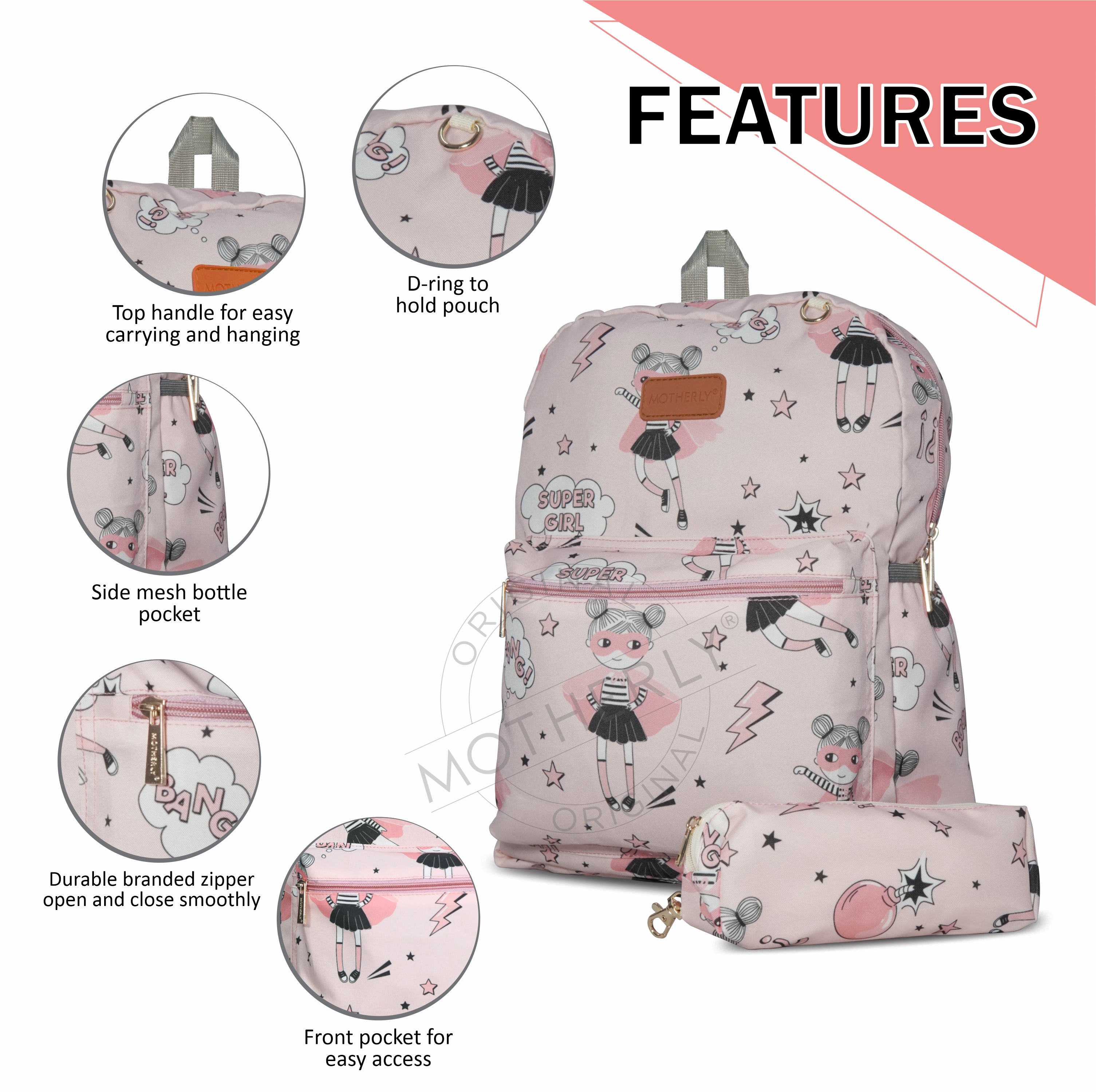 Motherly Kindergarten Backpack, Daycare Bags for Kids, Creche Bag Backpack Casual Backpack Picnic Bag for Kids, Unisex School Bag for Boys & Girls with Free Pencil Stationery Pouch (16 Inch) - MOTHERLY