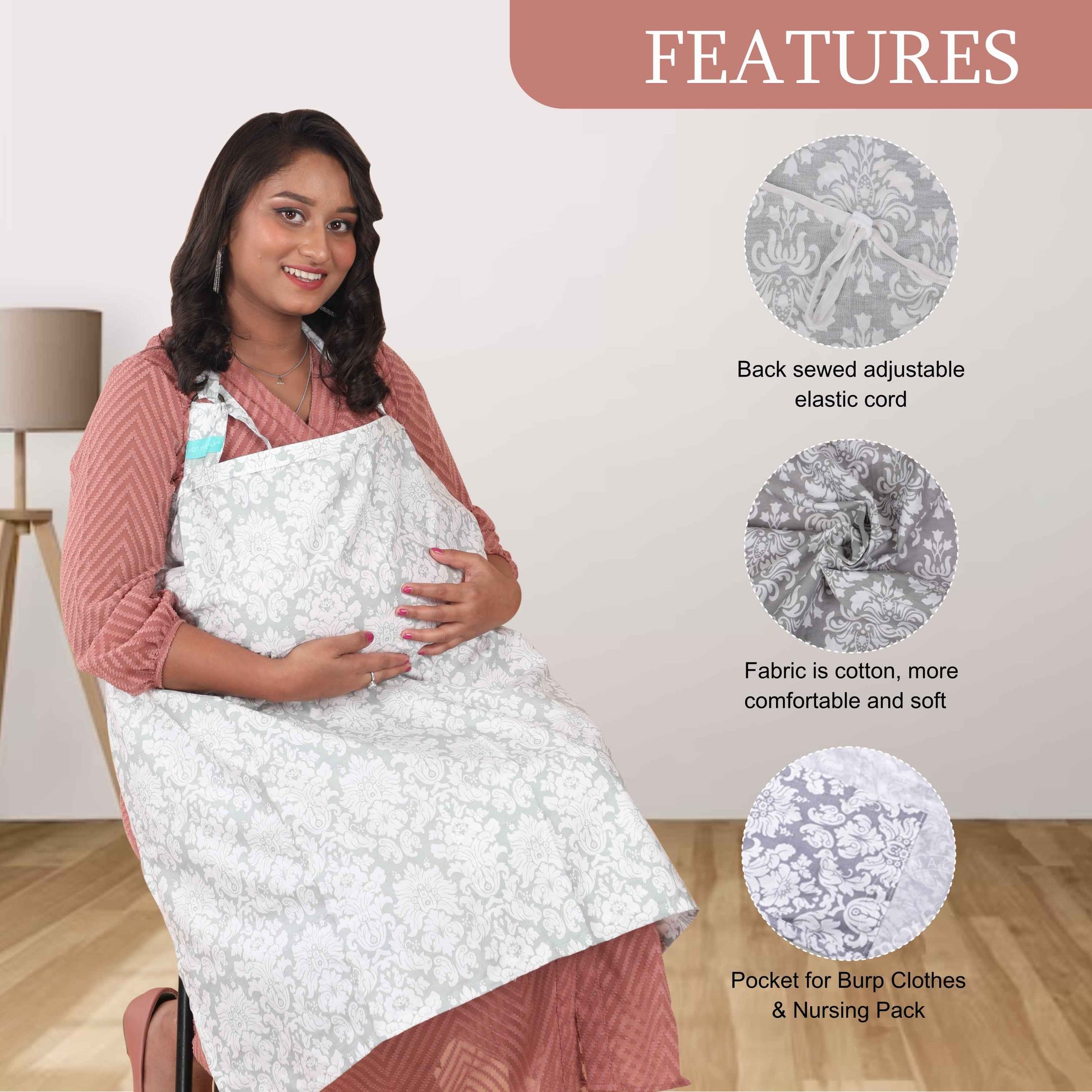 Care Cave Nursing Scarf - Gray/White Flower Print