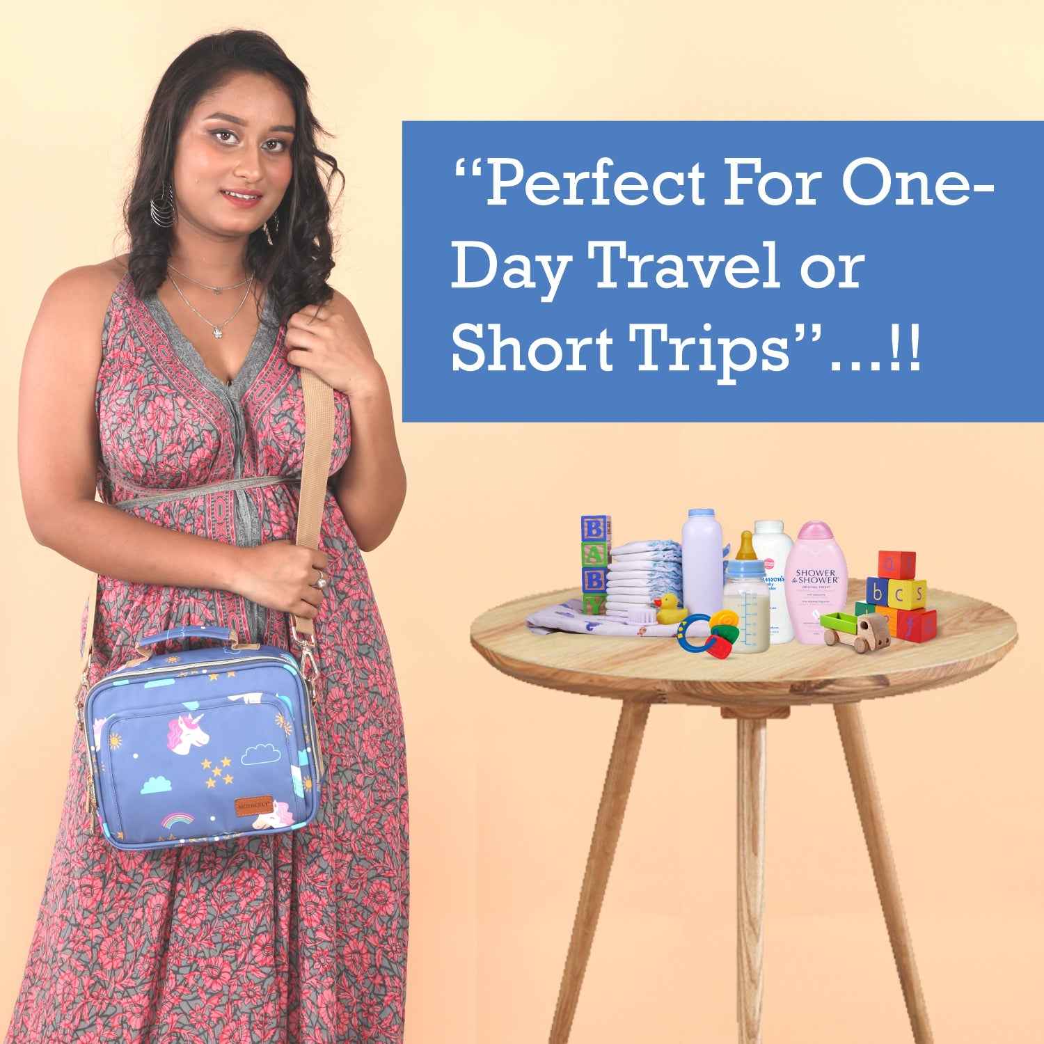 Motherly Mini Diaper Bag for Mothers for Travel | Small Maternity Handbag for Newborn Baby | Mothers Travelling Bag | Multiple Pockets Water Resistant Baby Bag I Hospital Bag for Moms (Unicorn Blue)