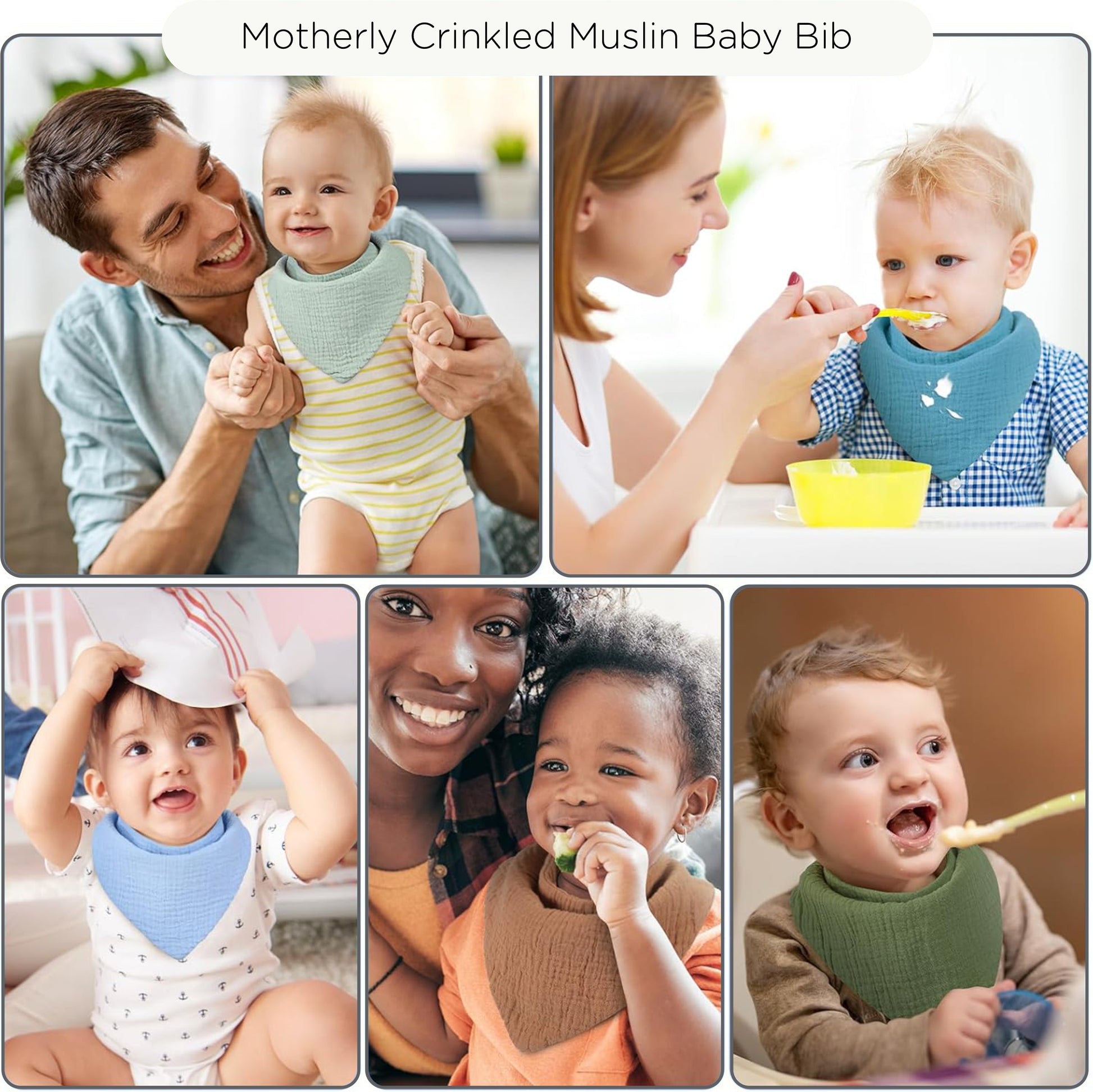 Motherly Bib for Baby 0 to 6 Month – Soft Muslin Baby Apron, Adjustable & Absorbent Bibs for Newborns to 12 Months Boys and girl (Multicolor) - MOTHERLY