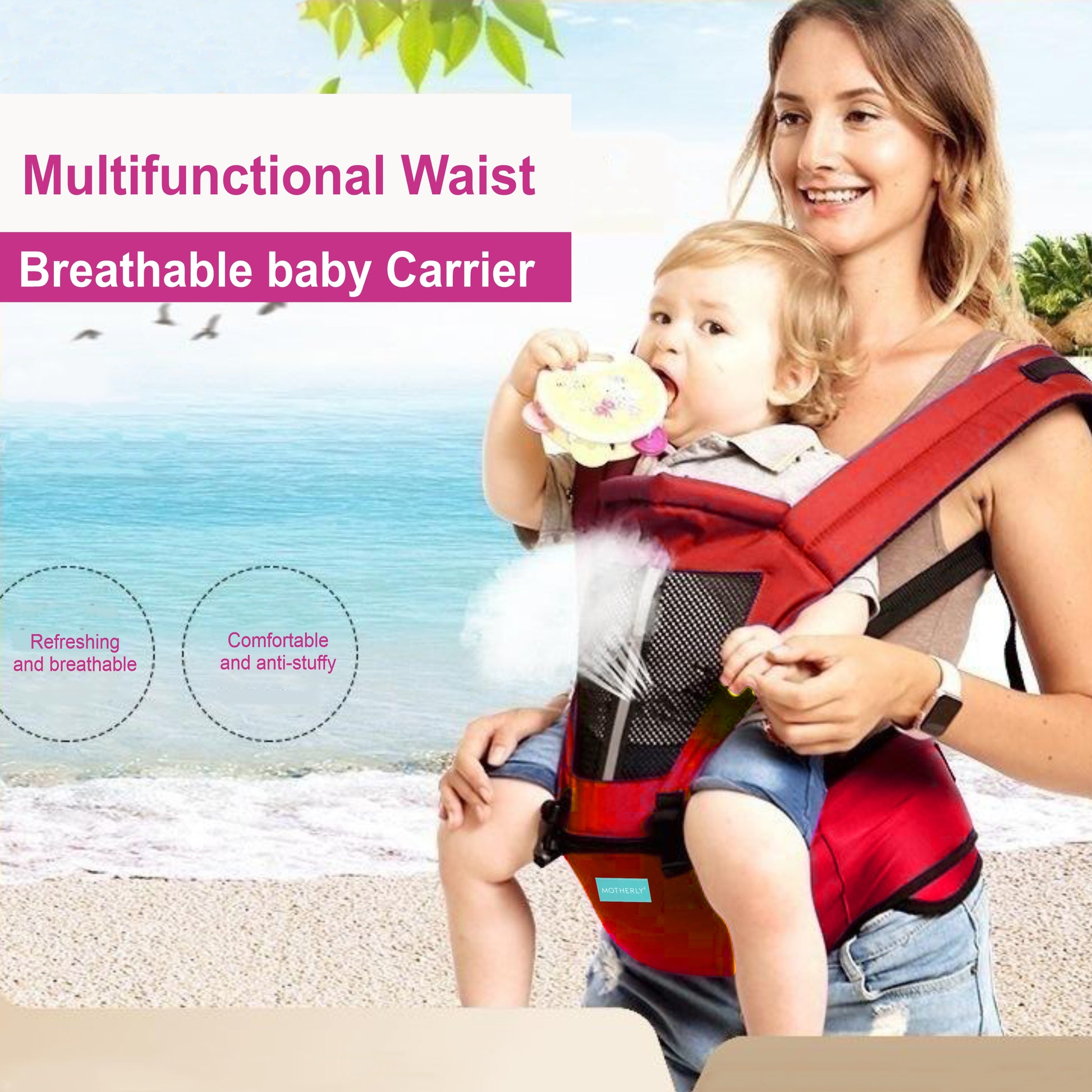 Motherly 2-in-1 Baby Carrier Bag for 6 to 36 Months - Kangaroo Style with Hip Seat for Comfort Carrying - MOTHERLY