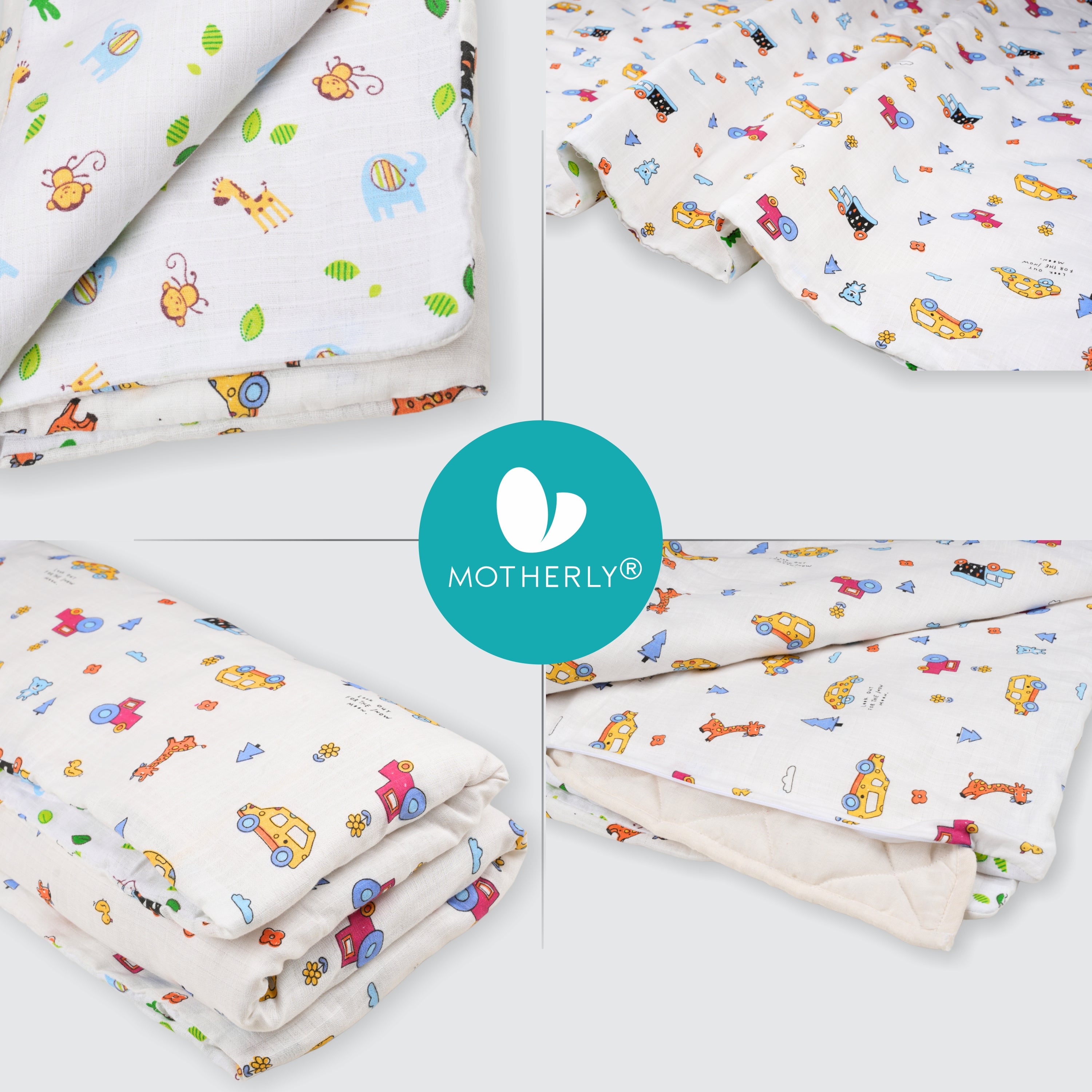 Motherly 5-Layered Blanket Winter Blanket for Newborn & Toddler with Animal and Car Print (0-24 Months, 105x90 cm) - MOTHERLY