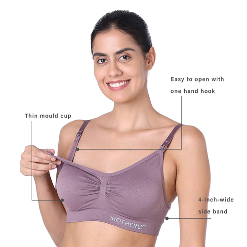 Motherly Maternity Bra Padded Breastfeeding Nursing Bras for Women with Removable Pads (Medium, Grey+ Bean Paste+ White) - MOTHERLY