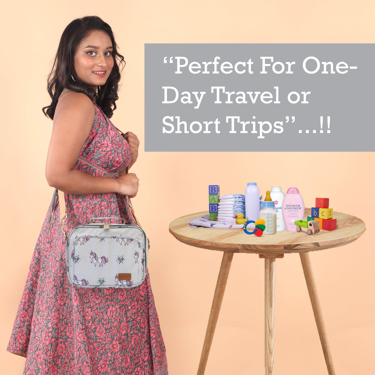 Motherly Mini Diaper Bag for Moms (Unicorn Blue) – Water-Resistant Travel & Maternity Handbag with Multiple Pockets