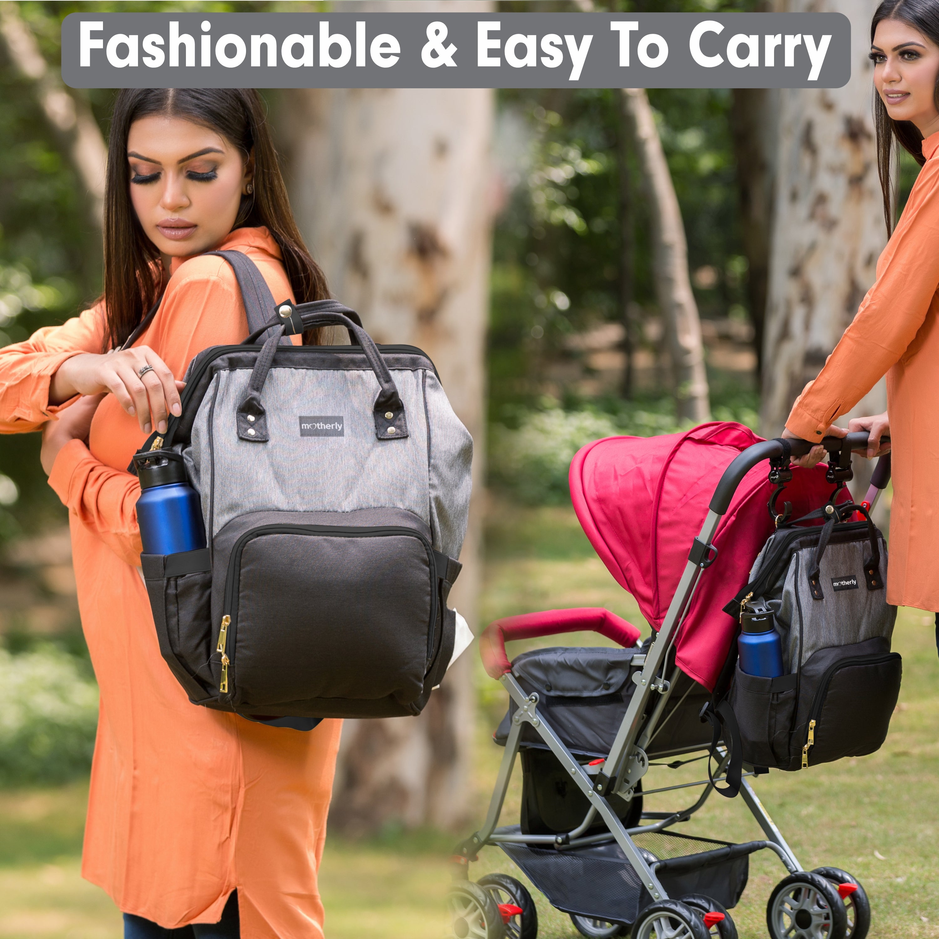 Motherly Crown Diaper Bag for Mothers for Travel with Mat, Stroller Hook, Bottle Cover/Multipocket Baby Bag/Water-resistant Diaper bags for mom/Maternity Bags for Mother and Baby - MOTHERLY