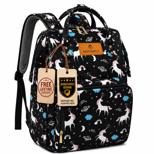 Motherly Patented Diaper Bag Backpack for Moms | Waterproof Baby Travel & Maternity Bag | Spacious Nappy Bag with Insulated Bottle Pockets & Warranty  (Elegant Series)