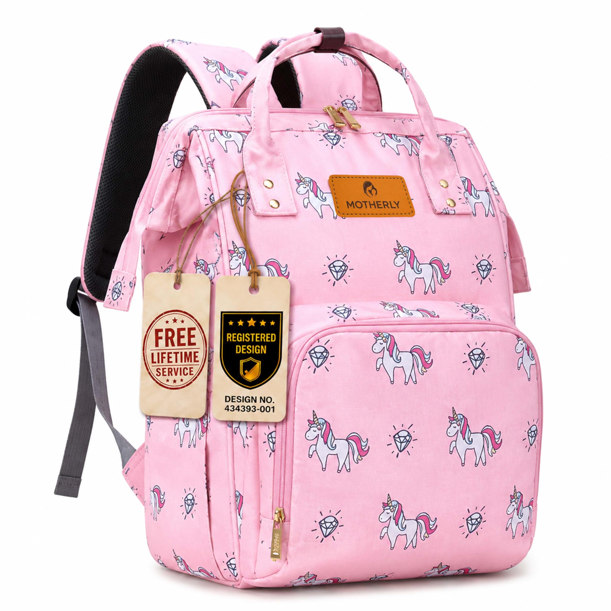 Motherly Patented Diaper Bag Backpack for Moms | Waterproof Baby Travel & Maternity Bag | Spacious Nappy Bag with Insulated Bottle Pockets & Warranty  (Elegant Series)