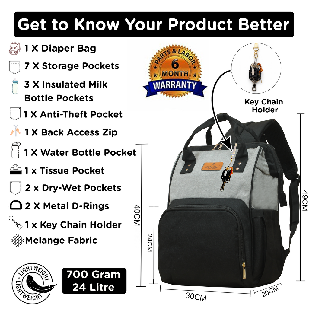 Motherly Crown Diaper Bag for Moms – Water-Resistant Travel & Maternity Bag with Multiple Pockets & 6-Month Warranty