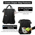 Motherly Crown Diaper Bag for Moms – Water-Resistant Travel & Maternity Bag with Multiple Pockets & 6-Month Warranty