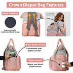 Motherly Crown Diaper Bag for Moms – Water-Resistant Travel & Maternity Bag with Multiple Pockets & 6-Month Warranty