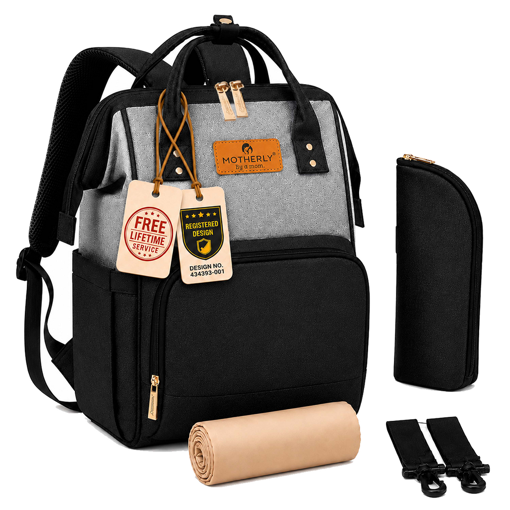 Motherly Crown Diaper Bag for Moms – Water-Resistant Travel & Maternity Bag with Mat, Bottle Cover & Stroller Hooks