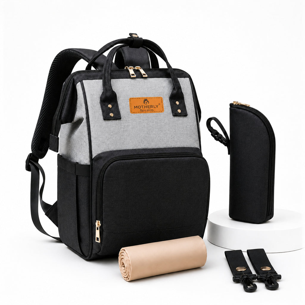 Motherly Crown Diaper Bag for Moms – Water-Resistant Travel & Maternity Bag with Mat, Bottle Cover & Stroller Hooks