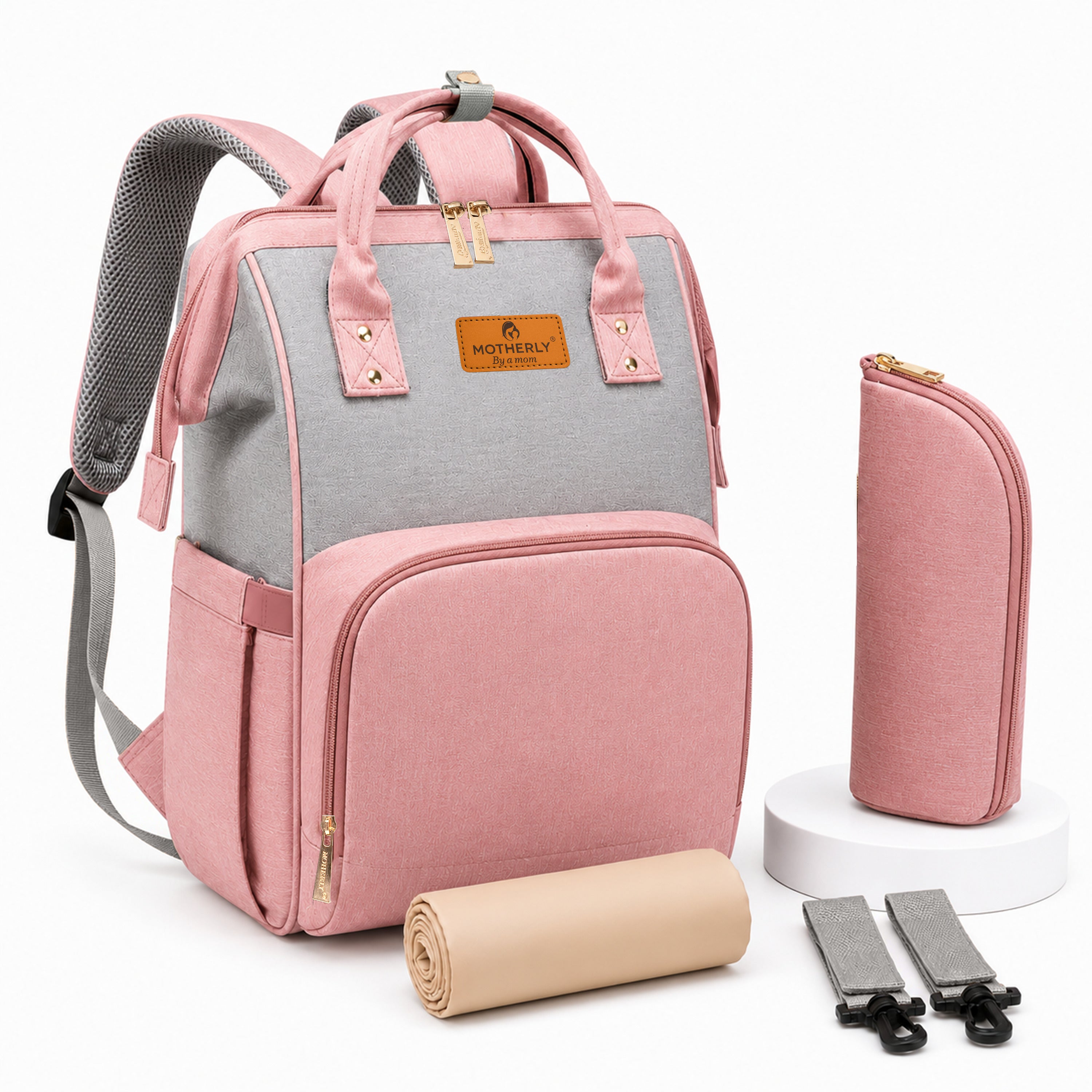 Motherly Crown Diaper Bag for Moms – Water-Resistant Travel & Maternity Bag with Mat, Bottle Cover & Stroller Hooks