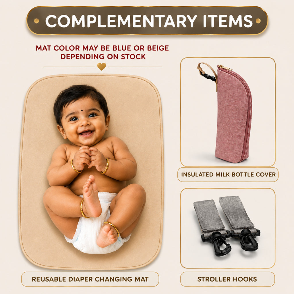 Motherly Crown Diaper Bag for Moms – Water-Resistant Travel & Maternity Bag with Mat, Bottle Cover & Stroller Hooks