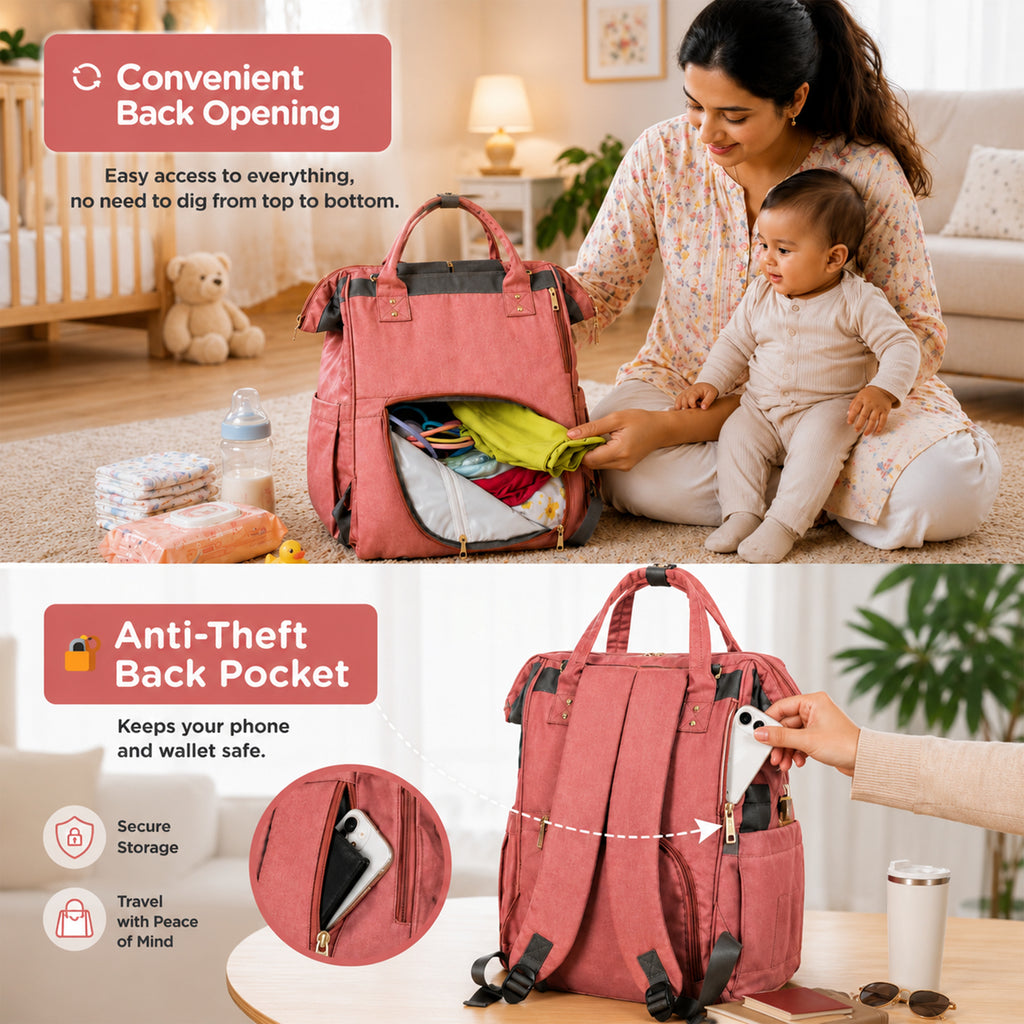 Motherly Crown Diaper Bag for Moms – Water-Resistant Travel & Maternity Bag with Mat, Bottle Cover & Stroller Hooks