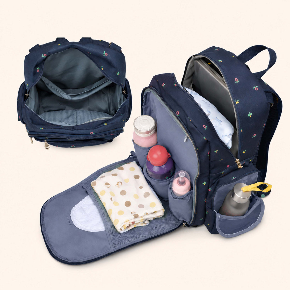 Motherly Elite Diaper Bag for Mothers for Travel, Maternity Bag for Newborn Baby, Mother Travelling Bag, Multiple Pocket Water Resistant Hospital Bag for moms with complimentary offers (Blue Flower)