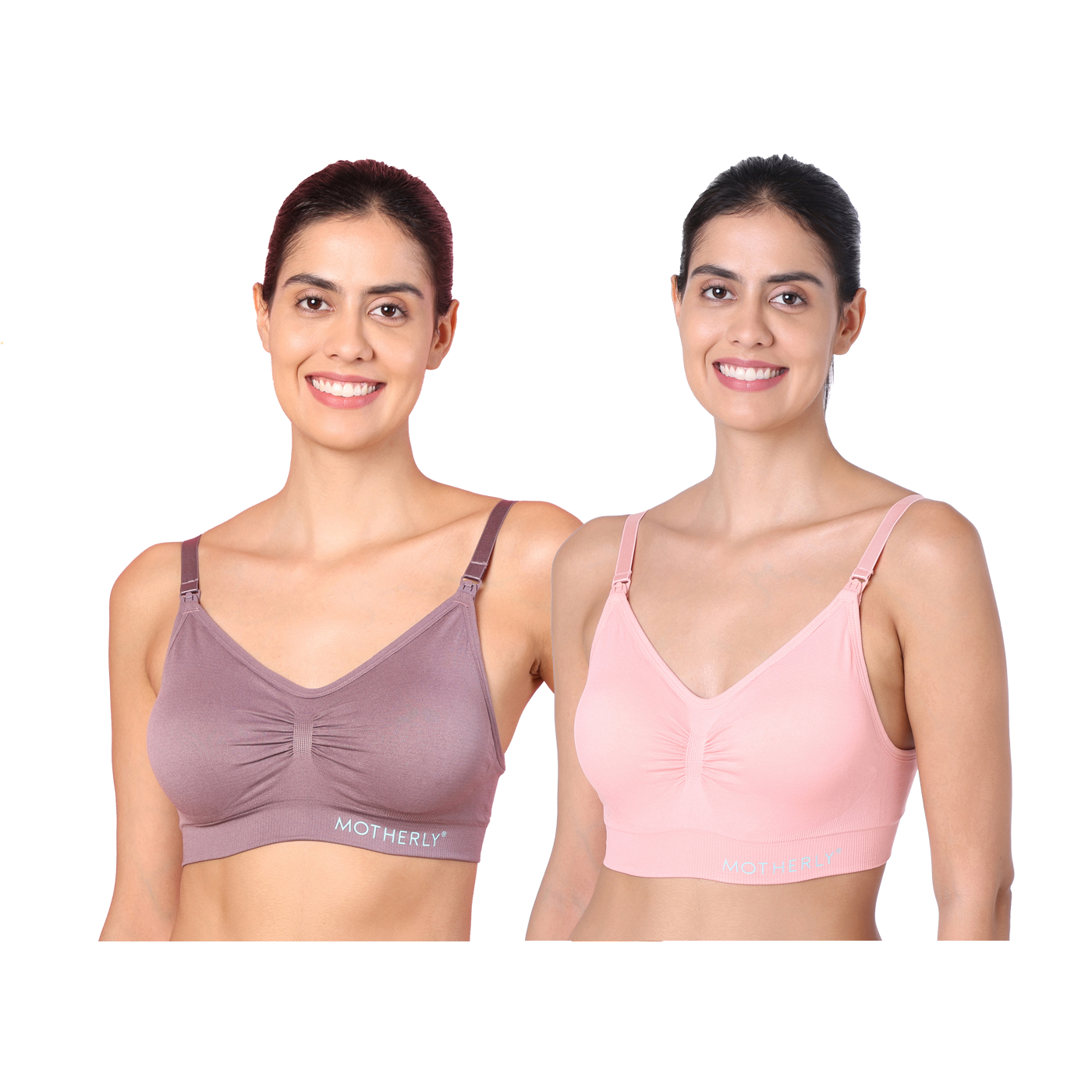 Motherly Padded Maternity Nursing Bra – Breastfeeding Bra with Removable Pads (Medium, Grey + Skin, Pack of 2)