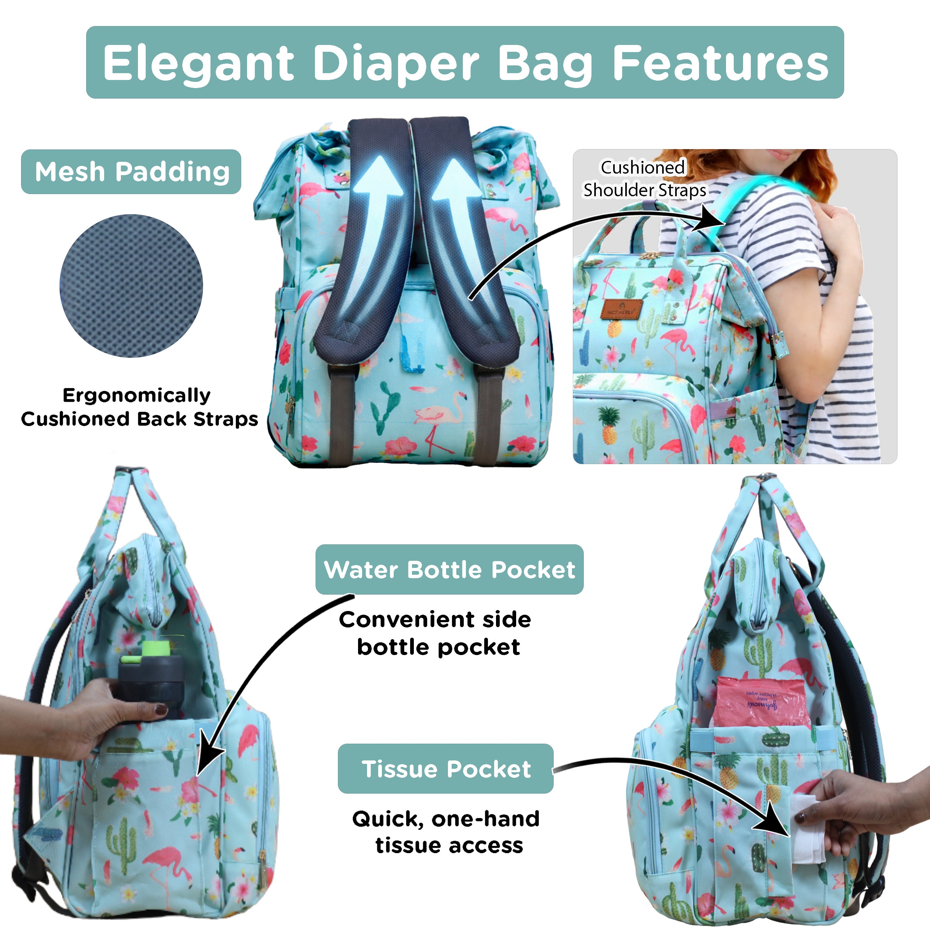 Motherly Elegant Diaper Bag for Moms – Water-Resistant Maternity & Travel Bag with Multiple Pockets & Warranty
