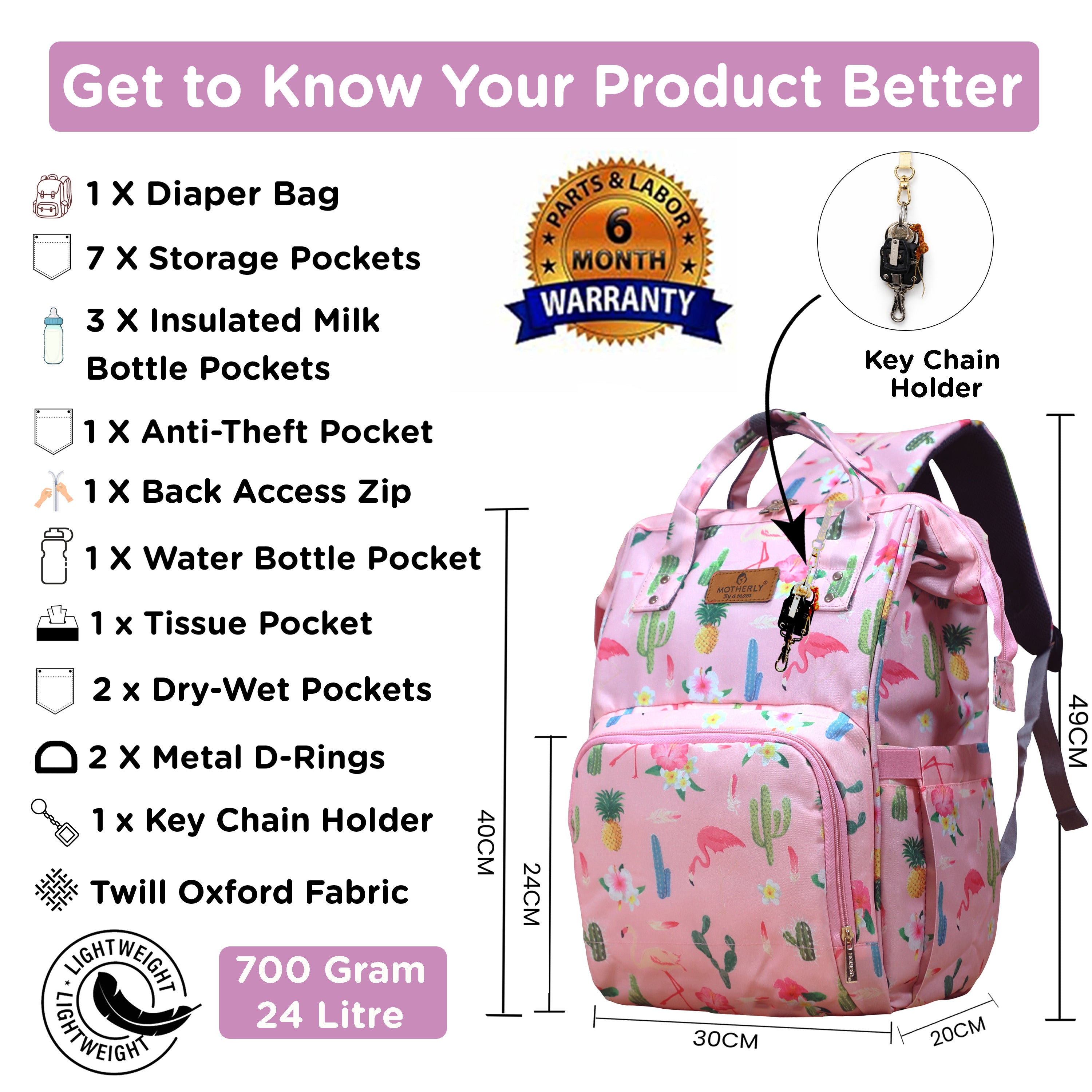 Motherly Elegant Diaper Bag for Moms – Water-Resistant Maternity & Travel Bag with Multiple Pockets & Warranty