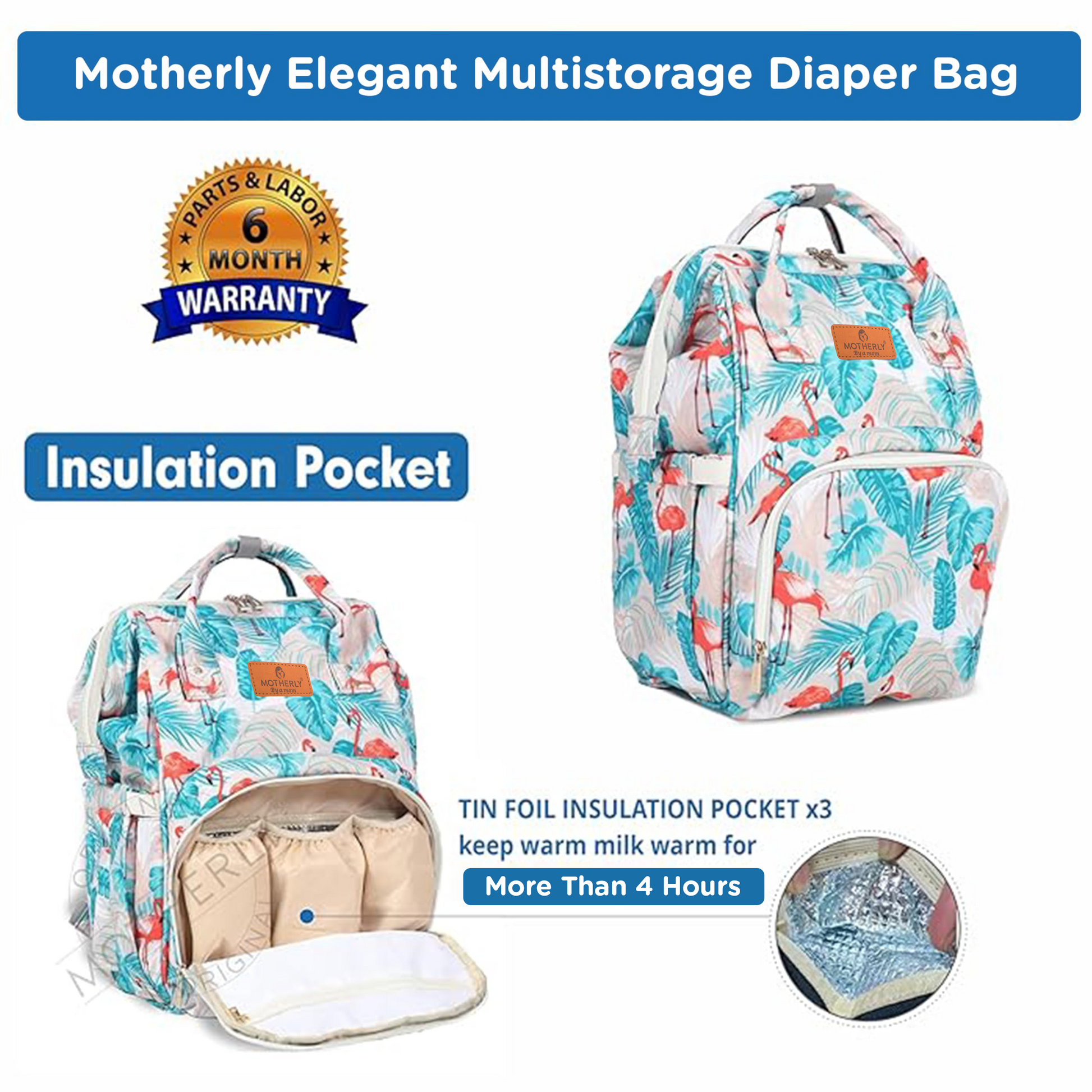 Motherly Elegant Diaper Bag for Moms – Water-Resistant Maternity & Travel Bag with Multiple Pockets & Warranty