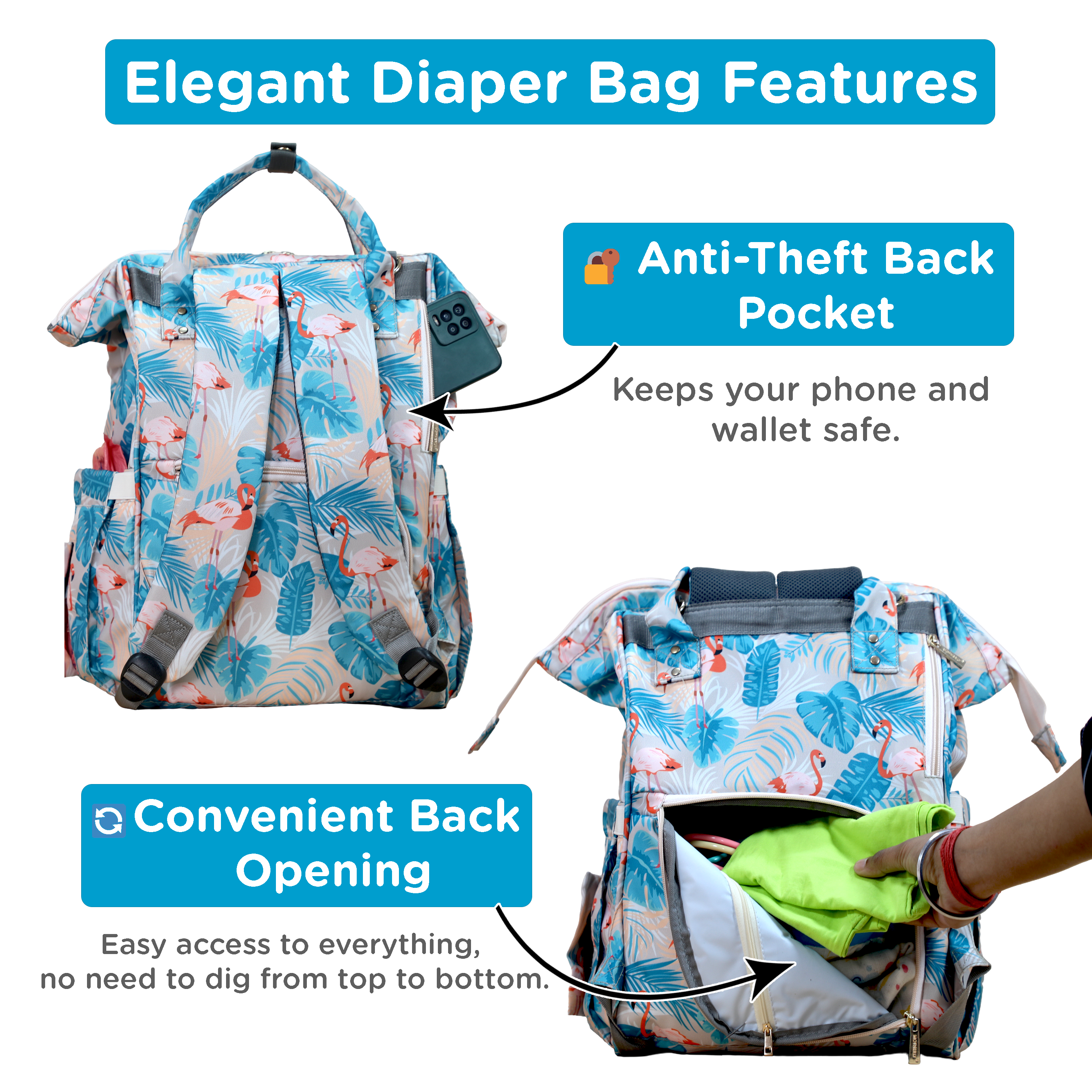 Motherly Elegant Diaper Bag for Moms – Water-Resistant Maternity & Travel Bag with Multiple Pockets & Warranty