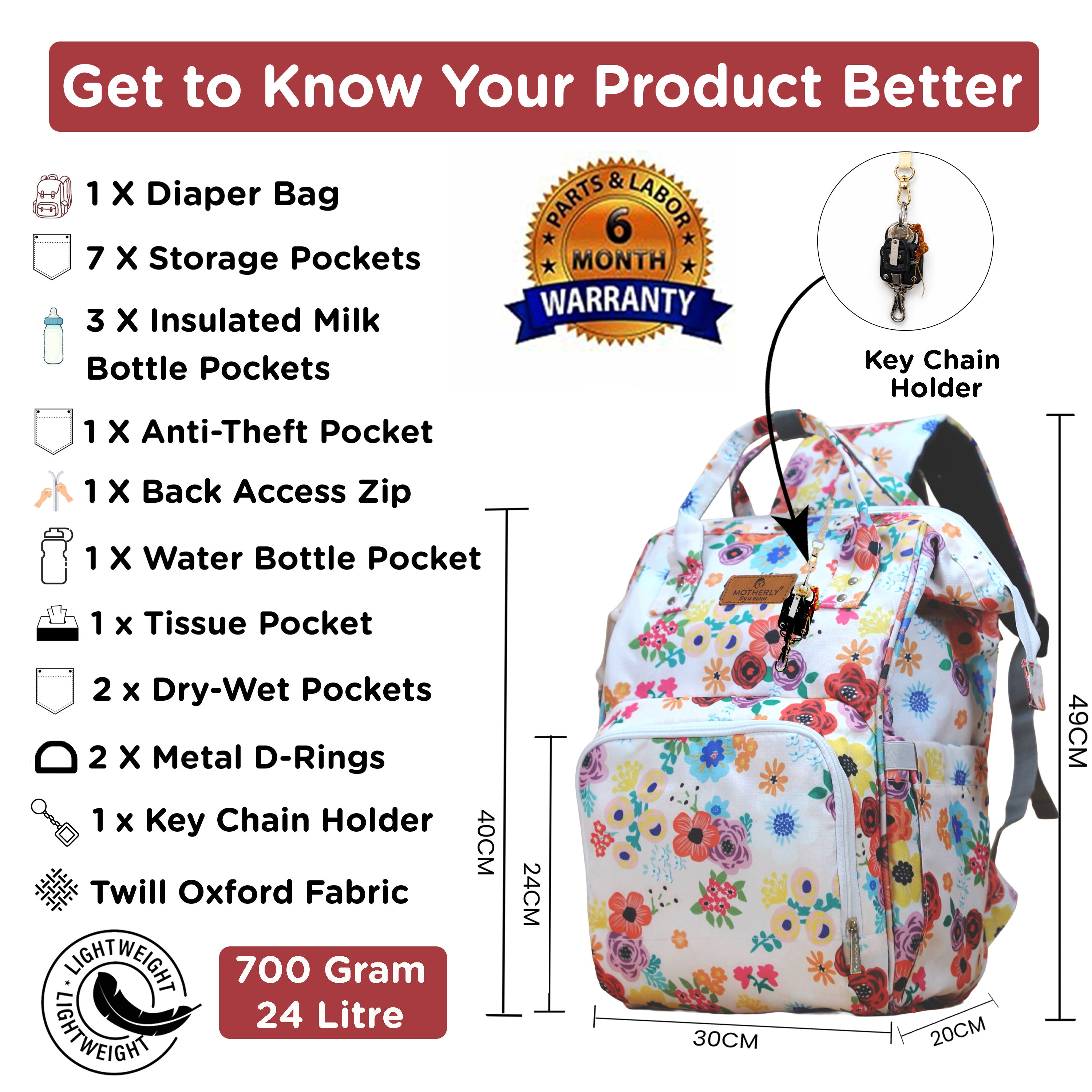 Motherly Elegant Diaper Bag for Moms – Water-Resistant Maternity & Travel Bag with Multiple Pockets & Warranty