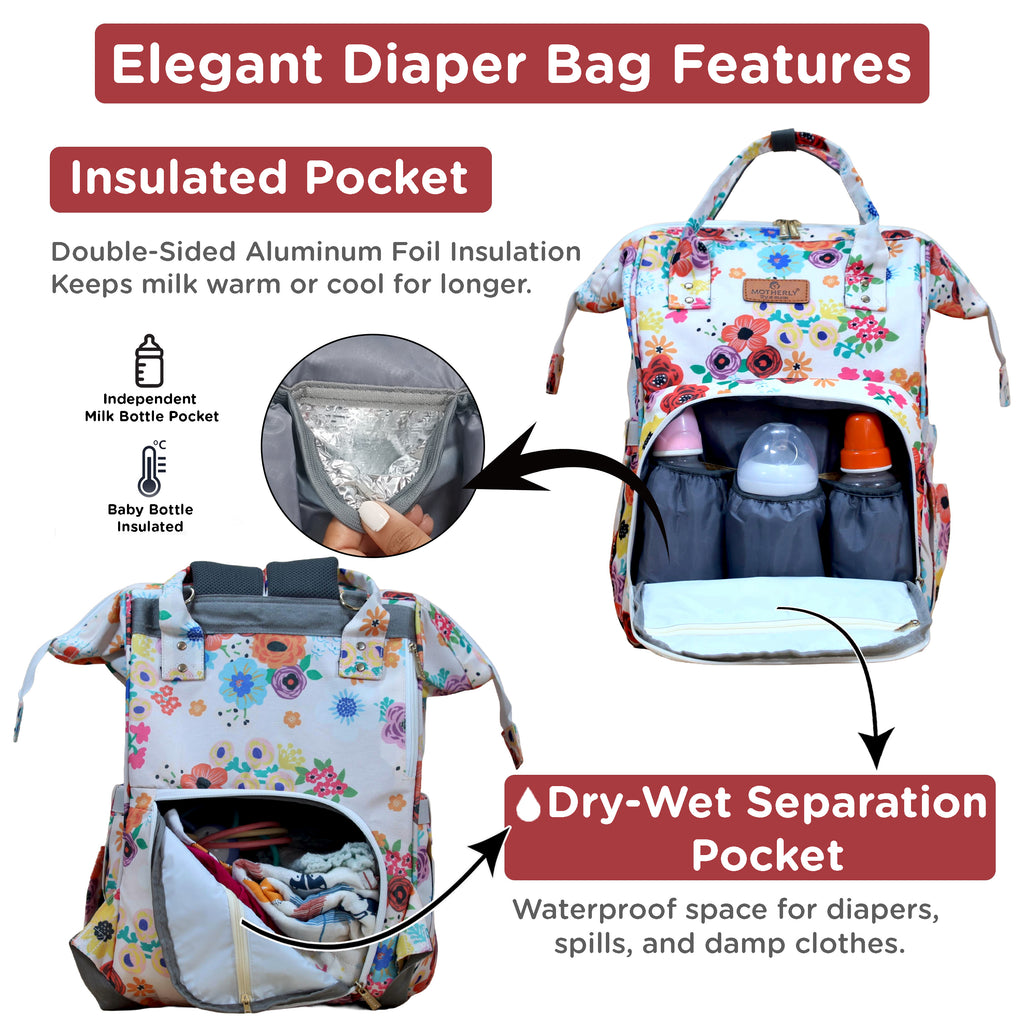 Motherly Elegant Diaper Bag for Moms – Water-Resistant Maternity & Travel Bag with Multiple Pockets & Warranty
