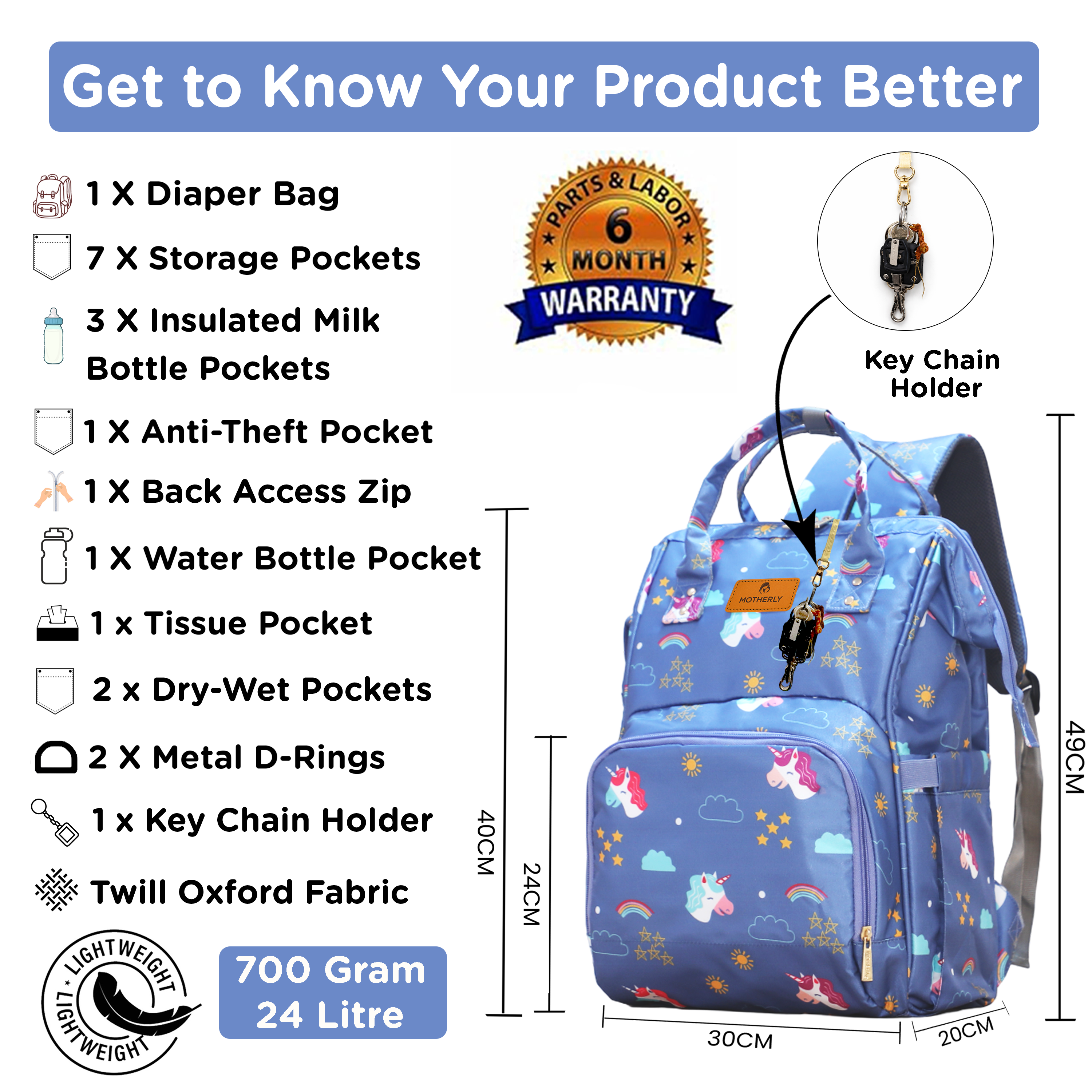 Motherly Elegant Diaper Bag for Moms – Water-Resistant Maternity & Travel Bag with Multiple Pockets & Warranty