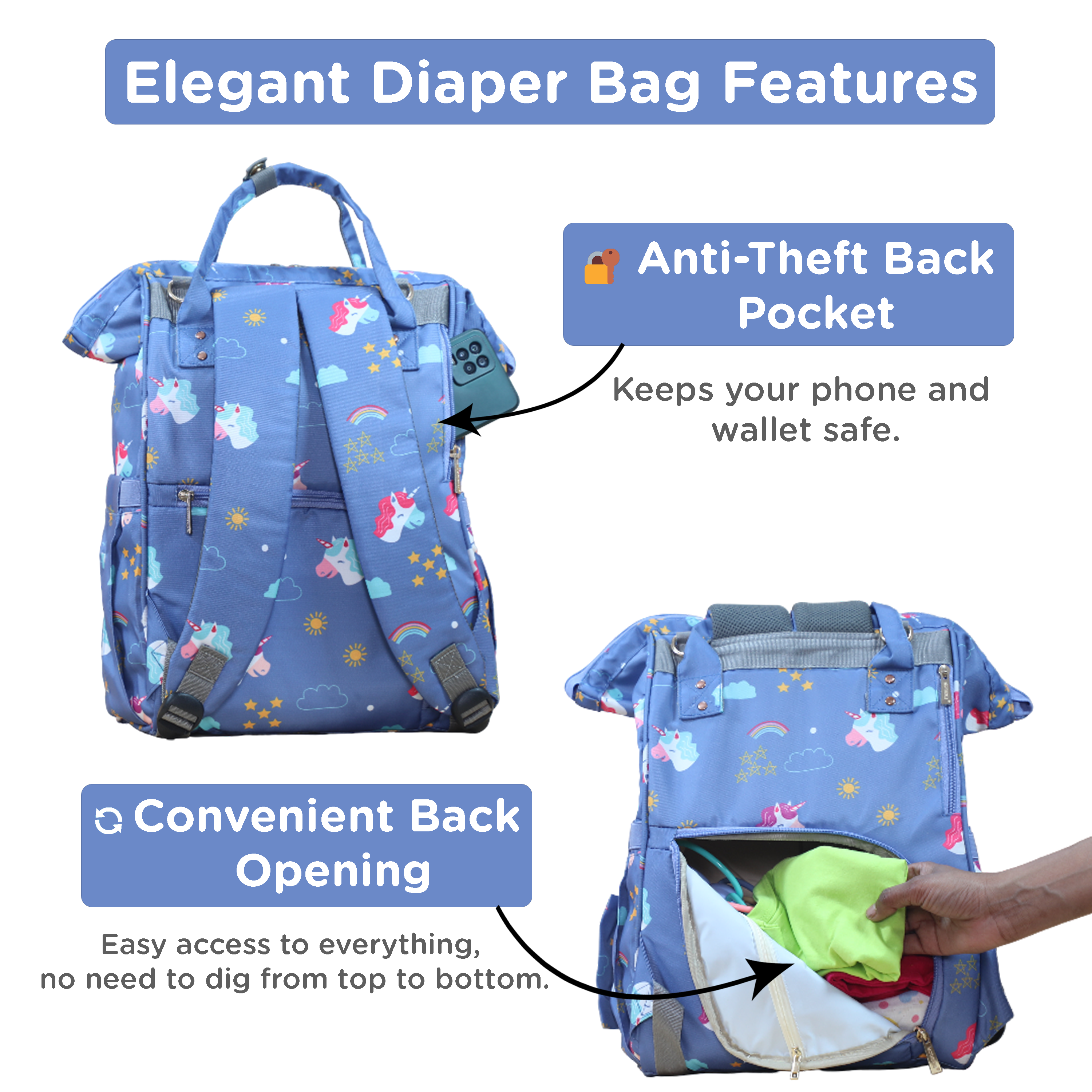 Motherly Elegant Diaper Bag for Moms – Water-Resistant Maternity & Travel Bag with Multiple Pockets & Warranty