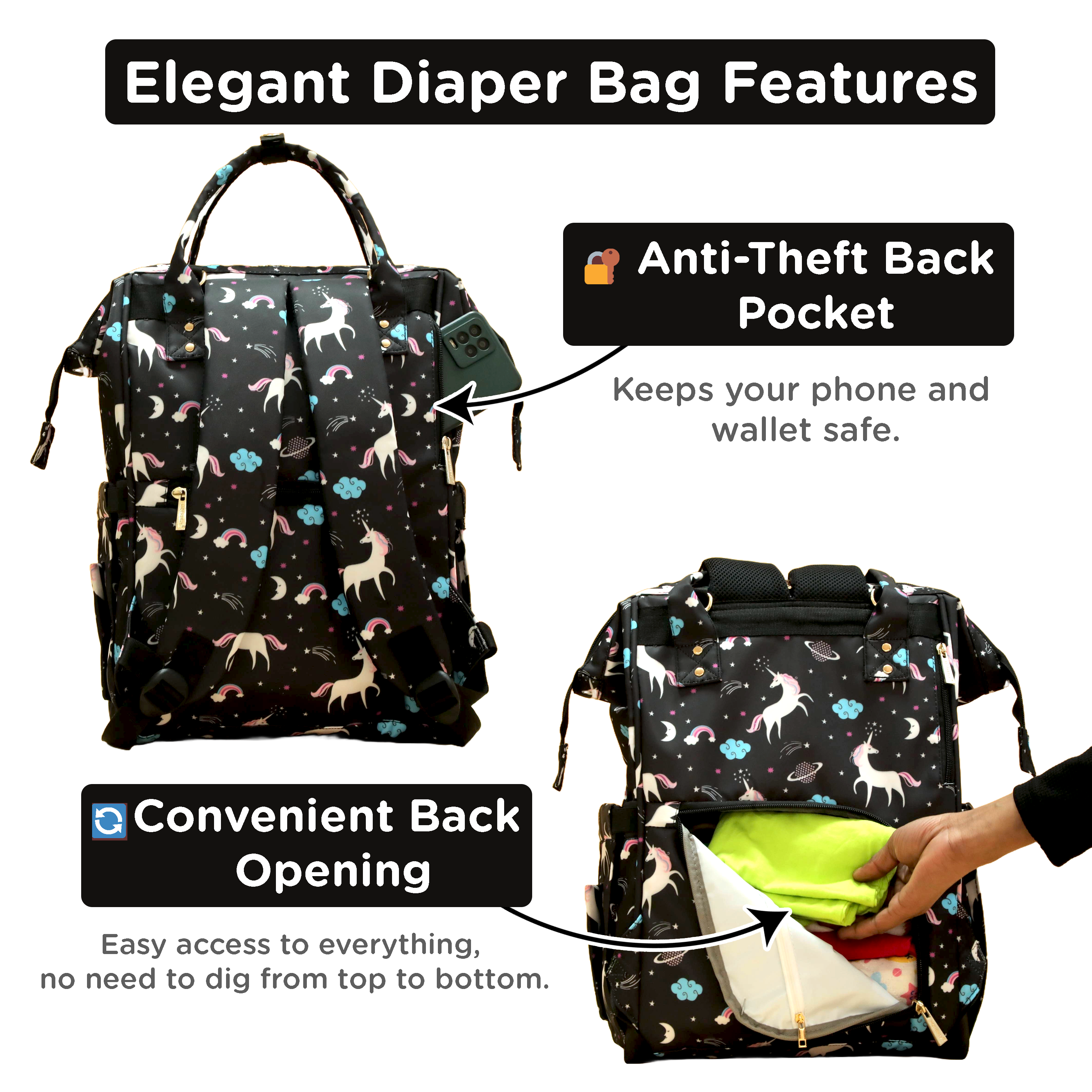 Motherly Elegant Diaper Bag for Moms – Water-Resistant Maternity & Travel Bag with Multiple Pockets & Warranty