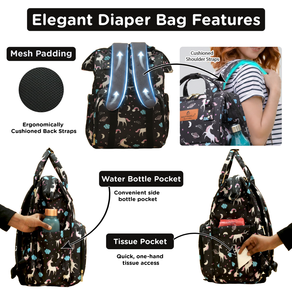 Motherly Elegant Diaper Bag for Moms – Water-Resistant Maternity & Travel Bag with Multiple Pockets & Warranty