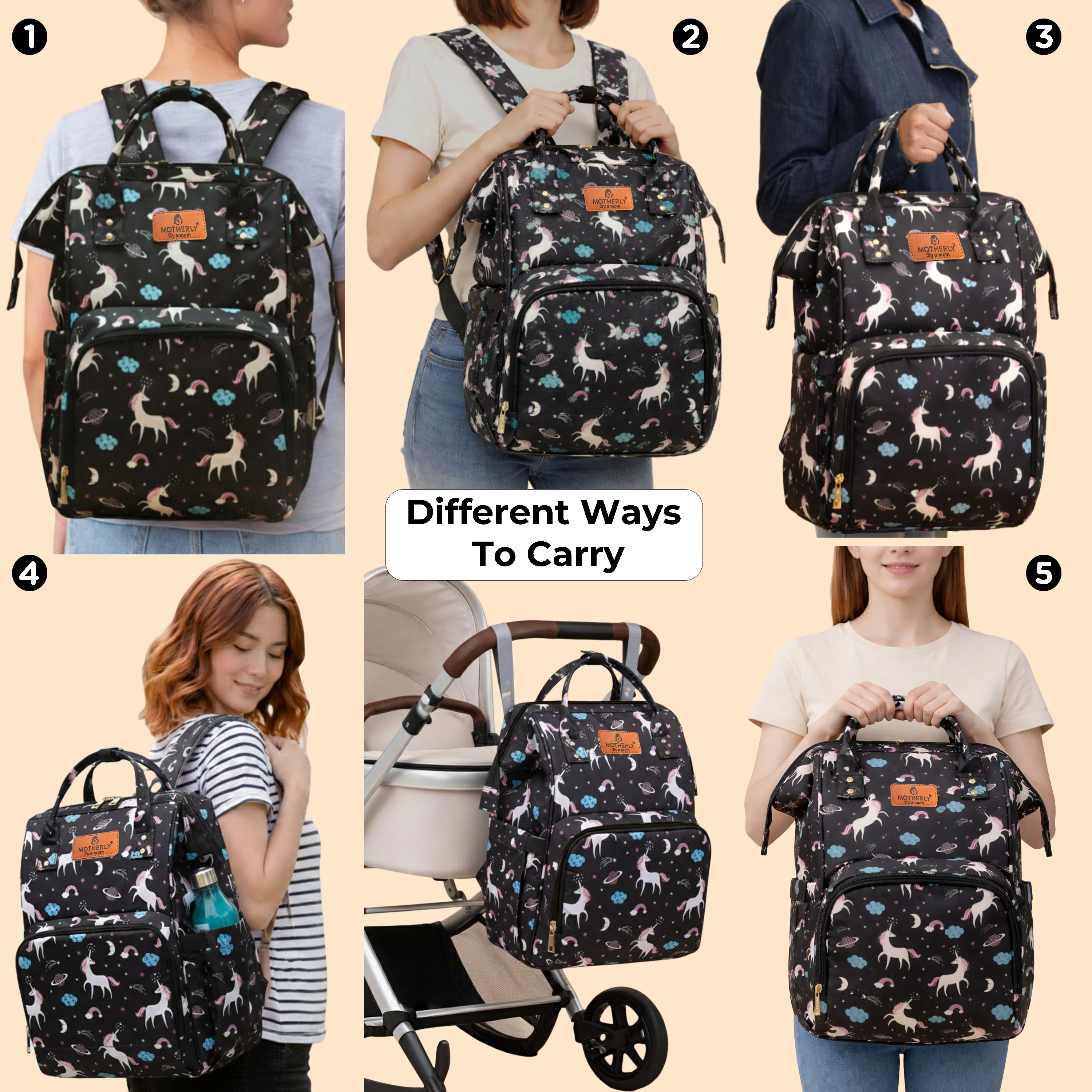 Motherly Elegant Diaper Bag for Moms – Water-Resistant Maternity & Travel Bag with Multiple Pockets & Warranty