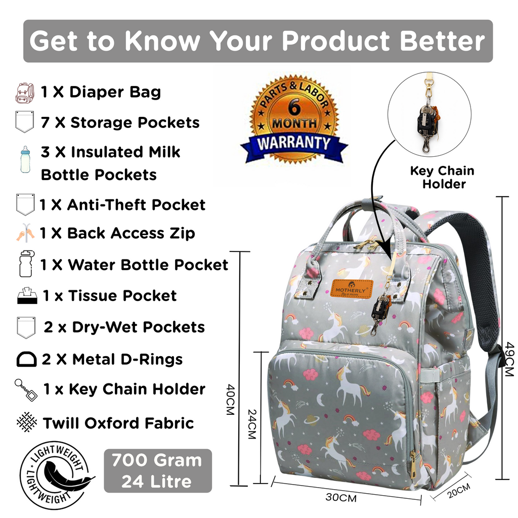 Motherly Elegant Diaper Bag for Moms – Water-Resistant Maternity & Travel Bag with Multiple Pockets & Warranty