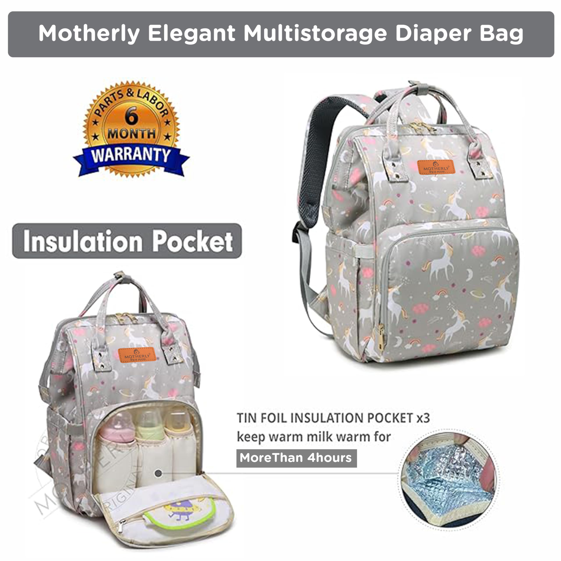 Motherly Elegant Diaper Bag for Moms – Water-Resistant Maternity & Travel Bag with Multiple Pockets & Warranty