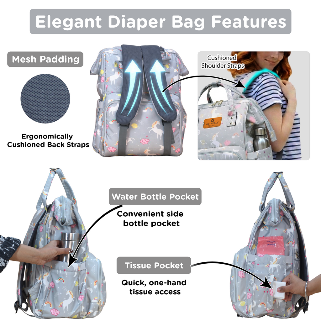 Motherly Elegant Diaper Bag for Moms – Water-Resistant Maternity & Travel Bag with Multiple Pockets & Warranty