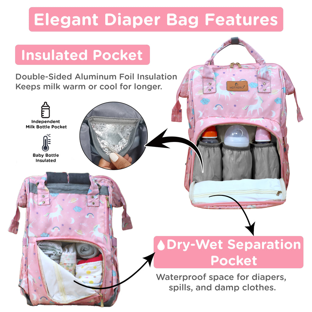 Motherly Elegant Diaper Bag for Moms – Water-Resistant Maternity & Travel Bag with Multiple Pockets & Warranty