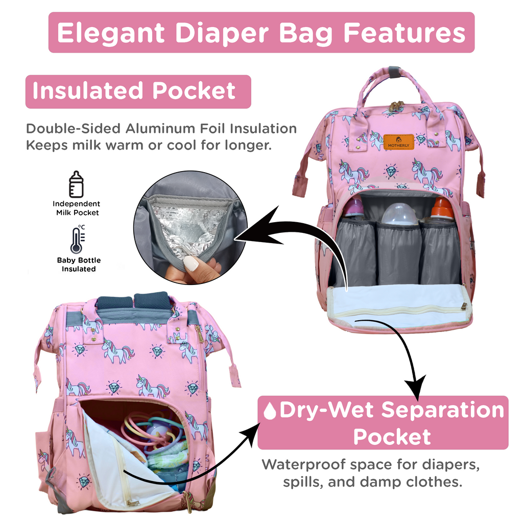 Motherly Elegant Diaper Bag for Moms – Water-Resistant Maternity & Travel Bag with Multiple Pockets & Warranty