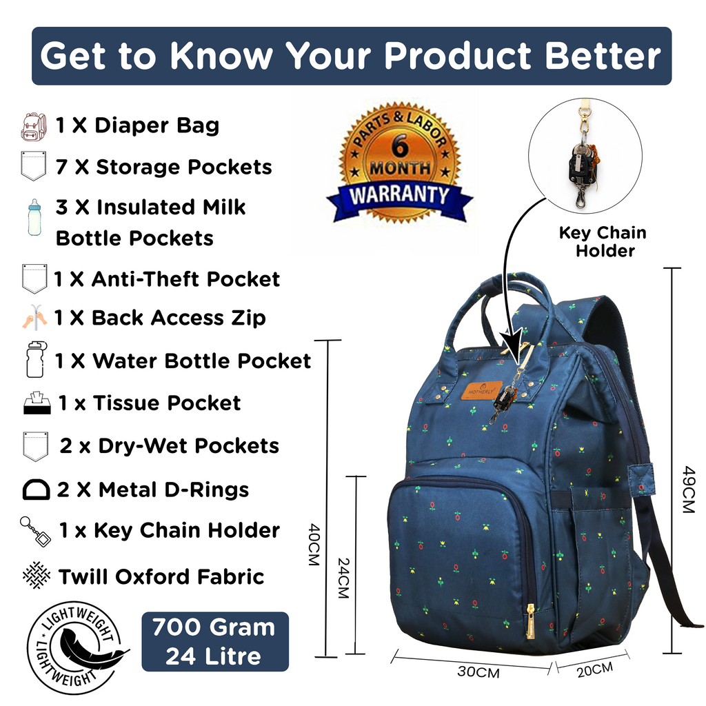 Motherly Elegant Diaper Bag for Moms – Water-Resistant Maternity & Travel Bag with Multiple Pockets & Warranty