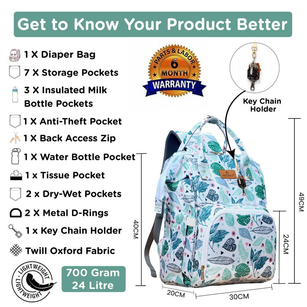 Motherly Elegant Diaper Bag for Moms – Water-Resistant Maternity & Travel Bag with Multiple Pockets & Warranty