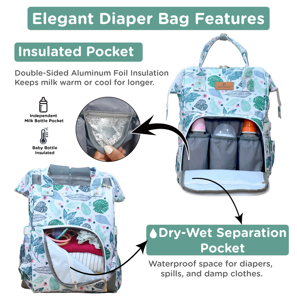 Motherly Elegant Diaper Bag for Moms – Water-Resistant Maternity & Travel Bag with Multiple Pockets & Warranty